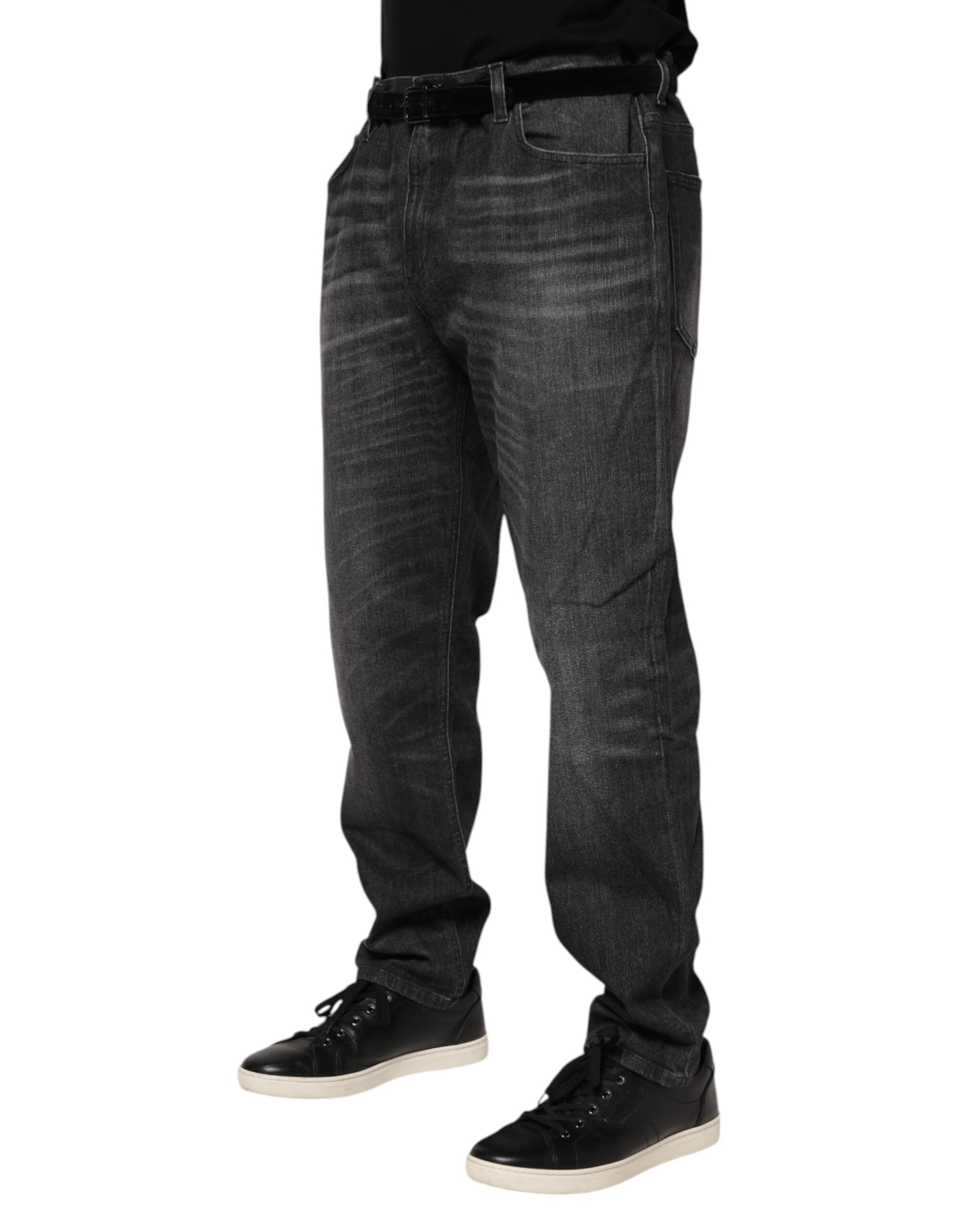 Gray Washed Cotton Loose Denim Jeans - ventzia