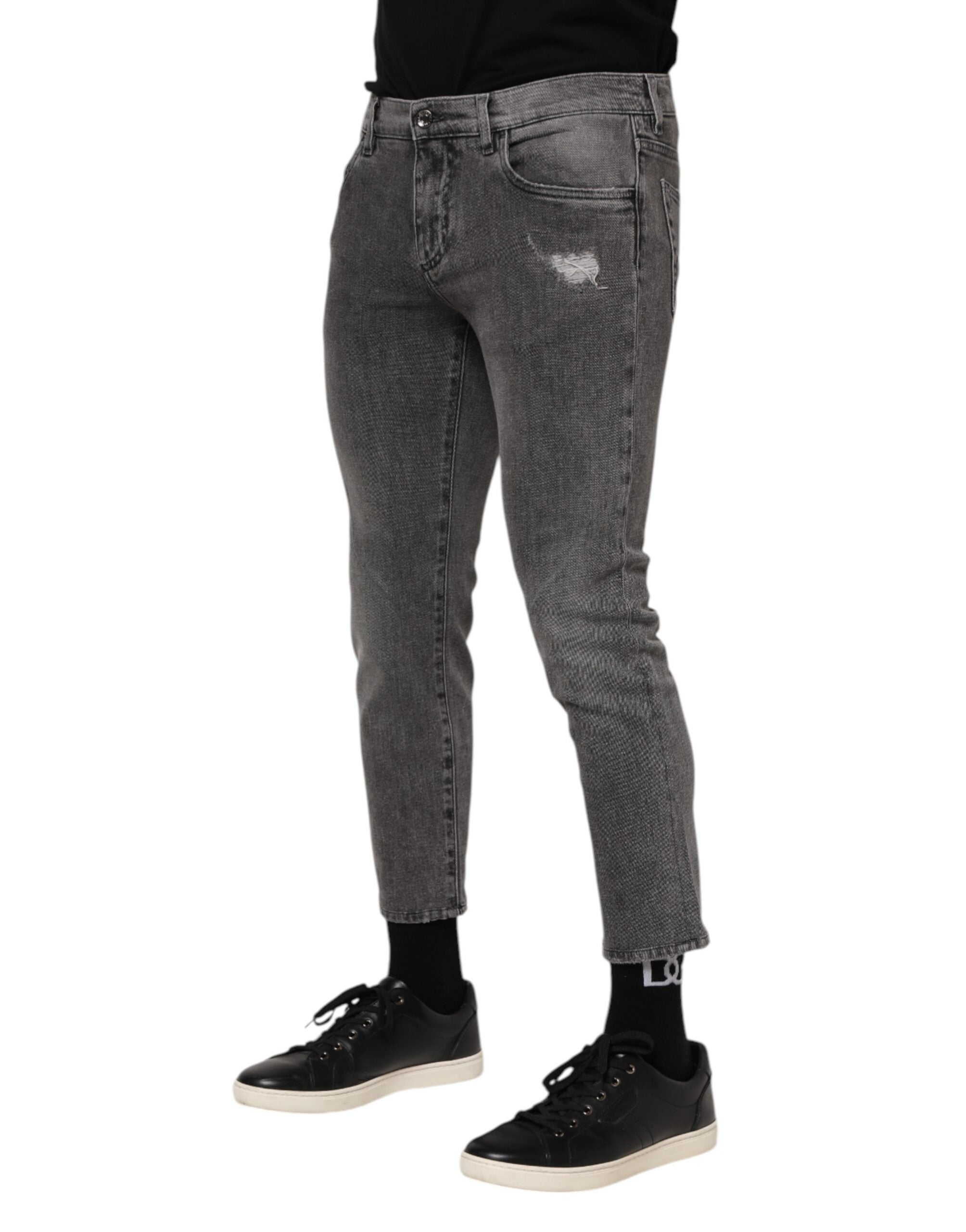 Gray Cotton Logo Plaque Men Denim Jeans - ventzia