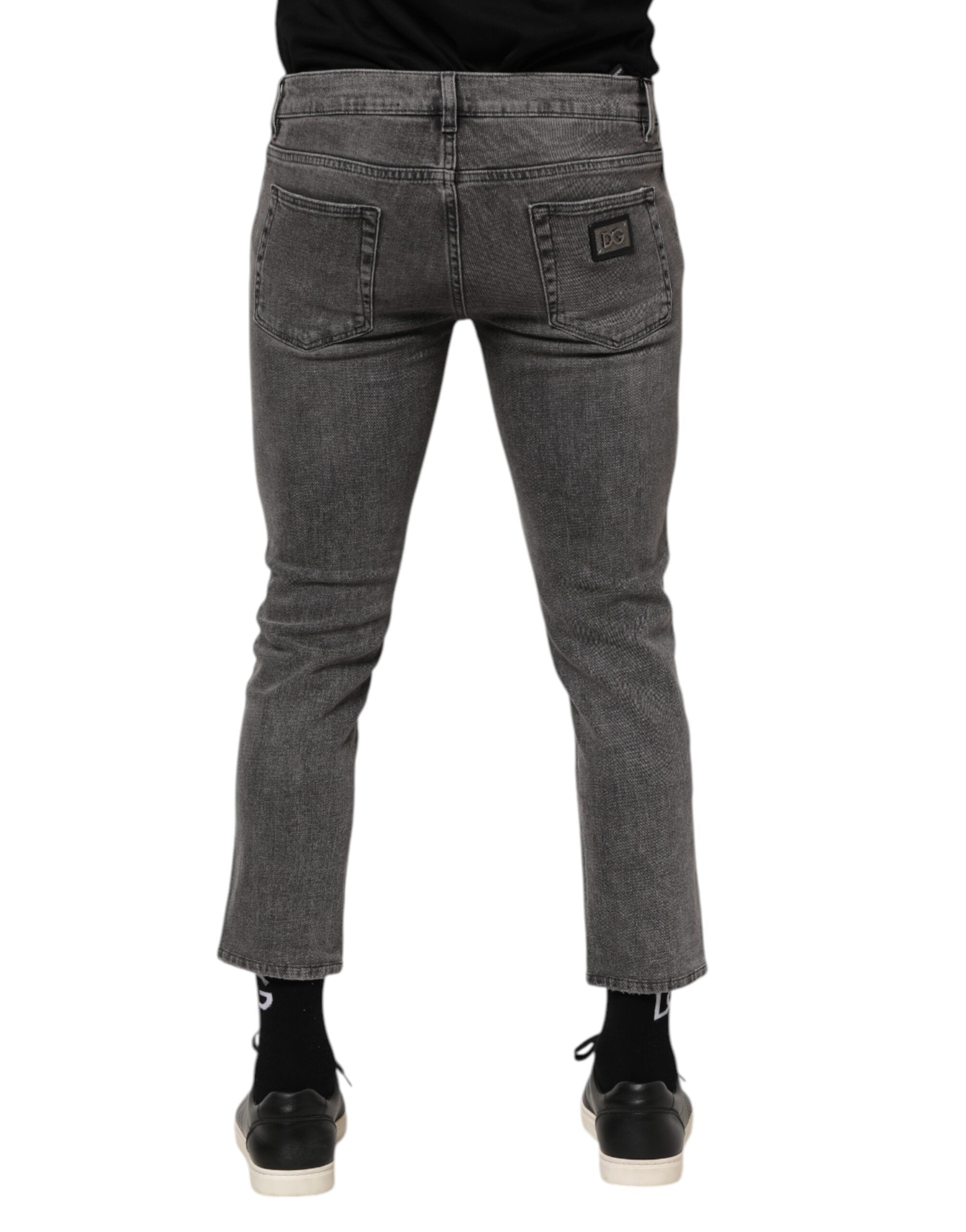 Gray Cotton Logo Plaque Men Denim Jeans - ventzia