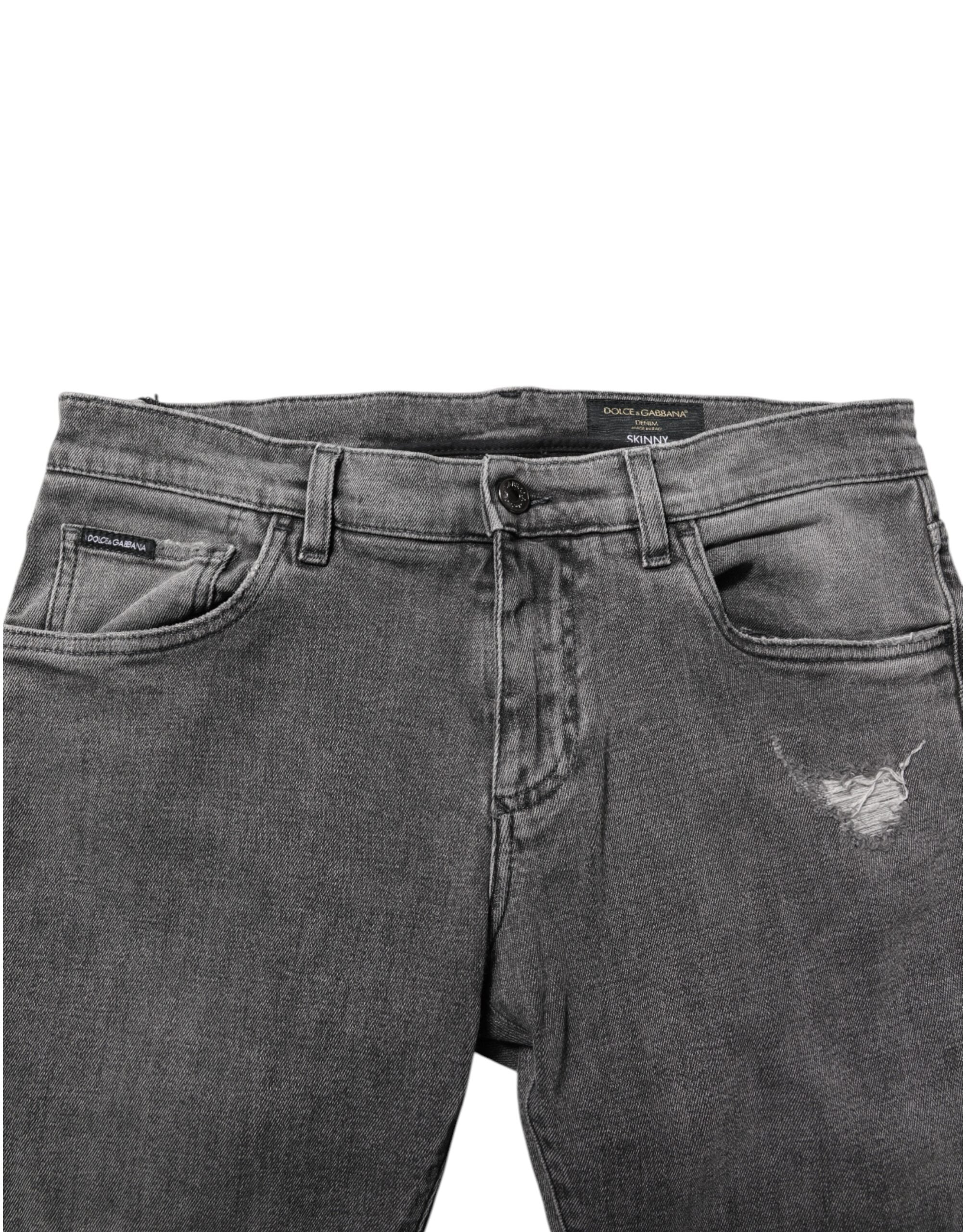Gray Cotton Logo Plaque Men Denim Jeans - ventzia