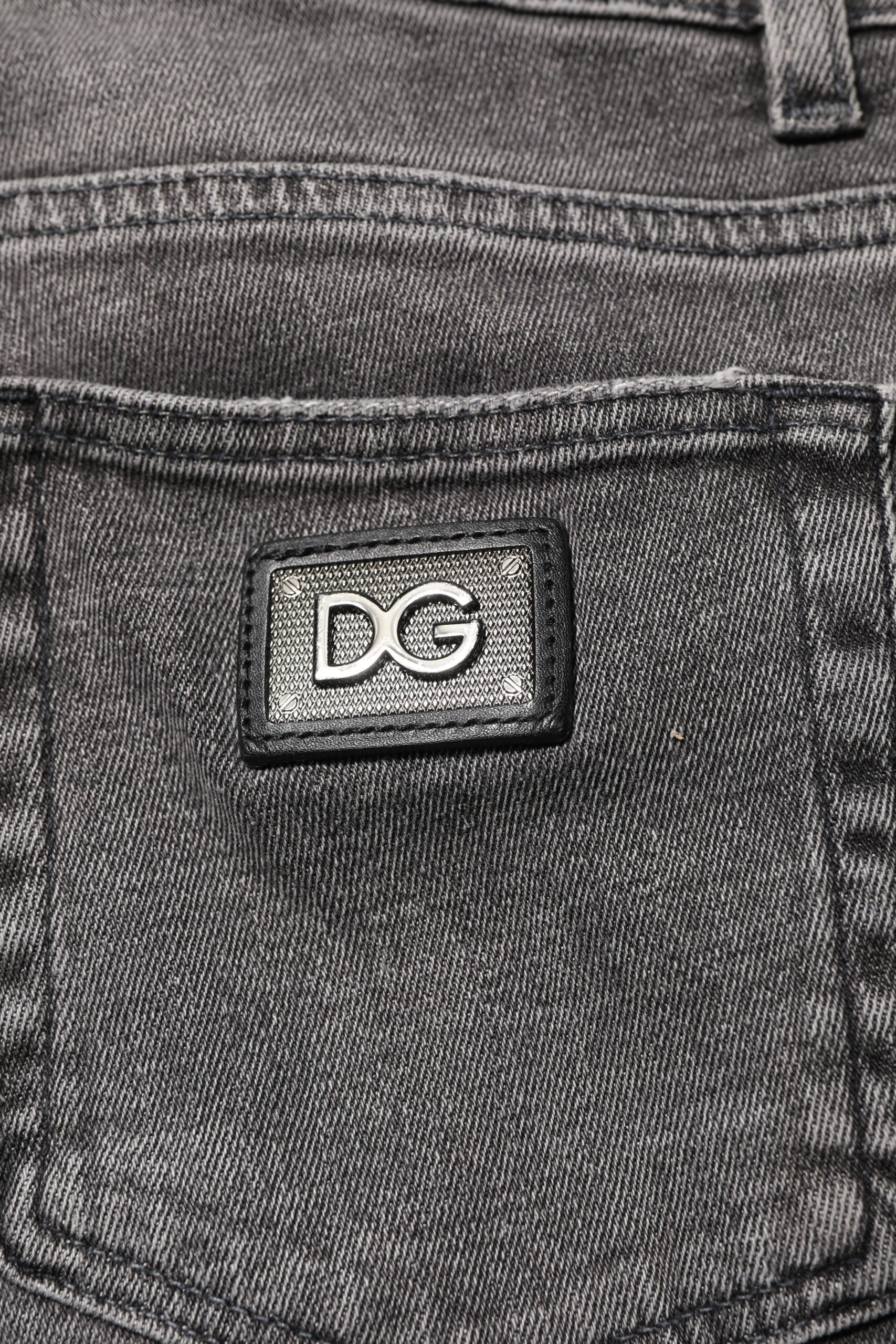 Gray Cotton Logo Plaque Men Denim Jeans - ventzia
