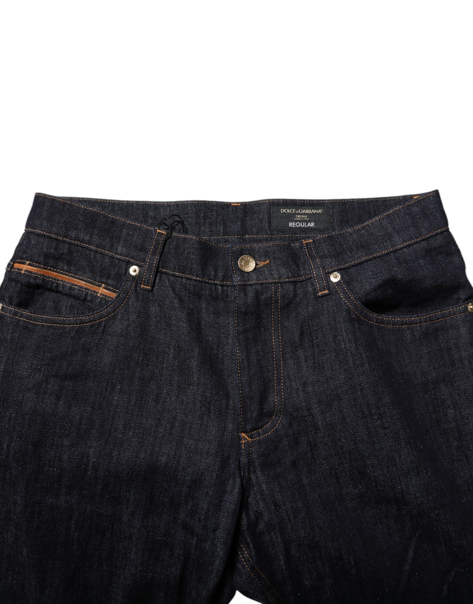 Dark Blue Cotton Logo Plaque Men Denim Jeans - ventzia
