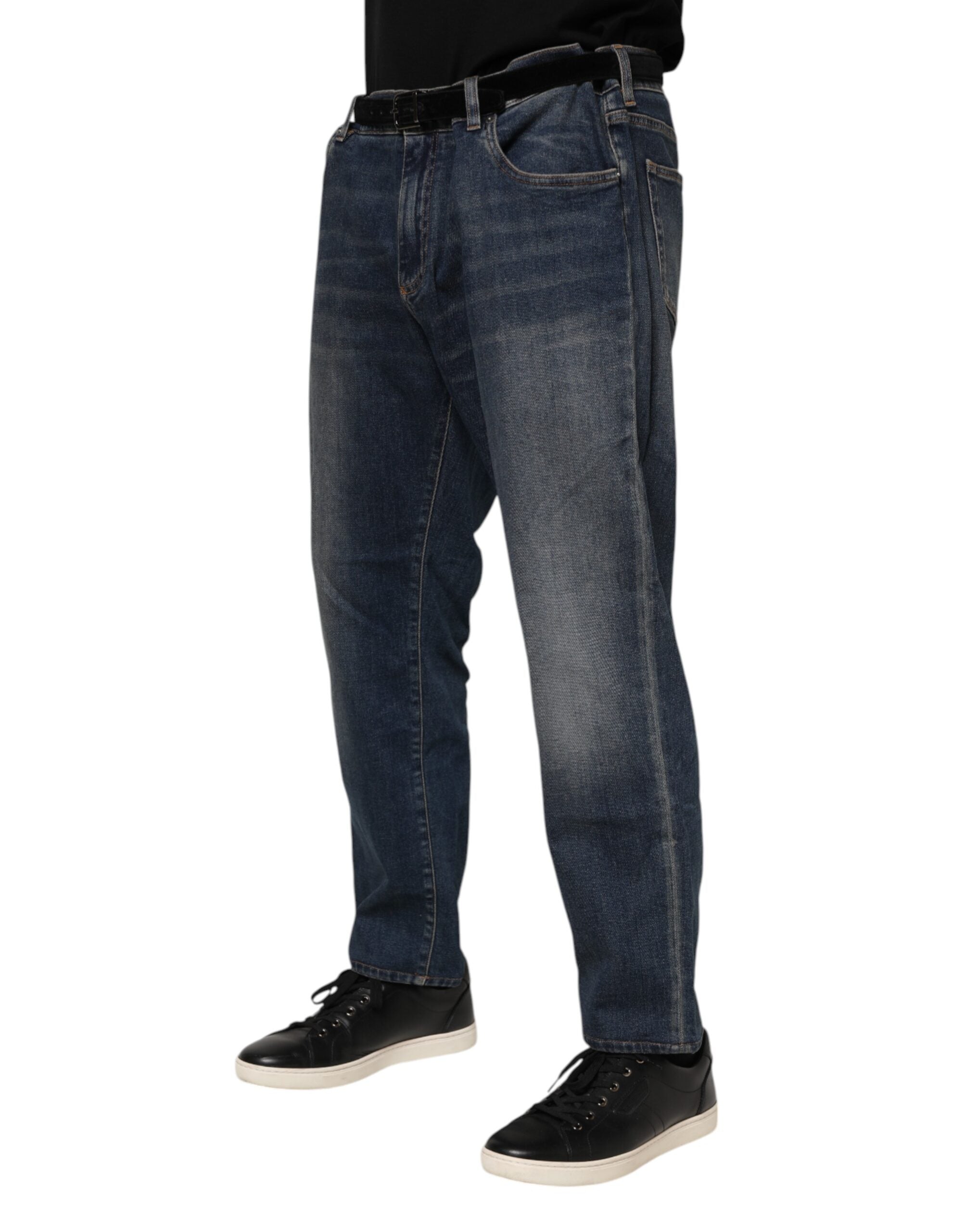 Blue Cotton Logo Plaque Slim Denim Jeans - ventzia