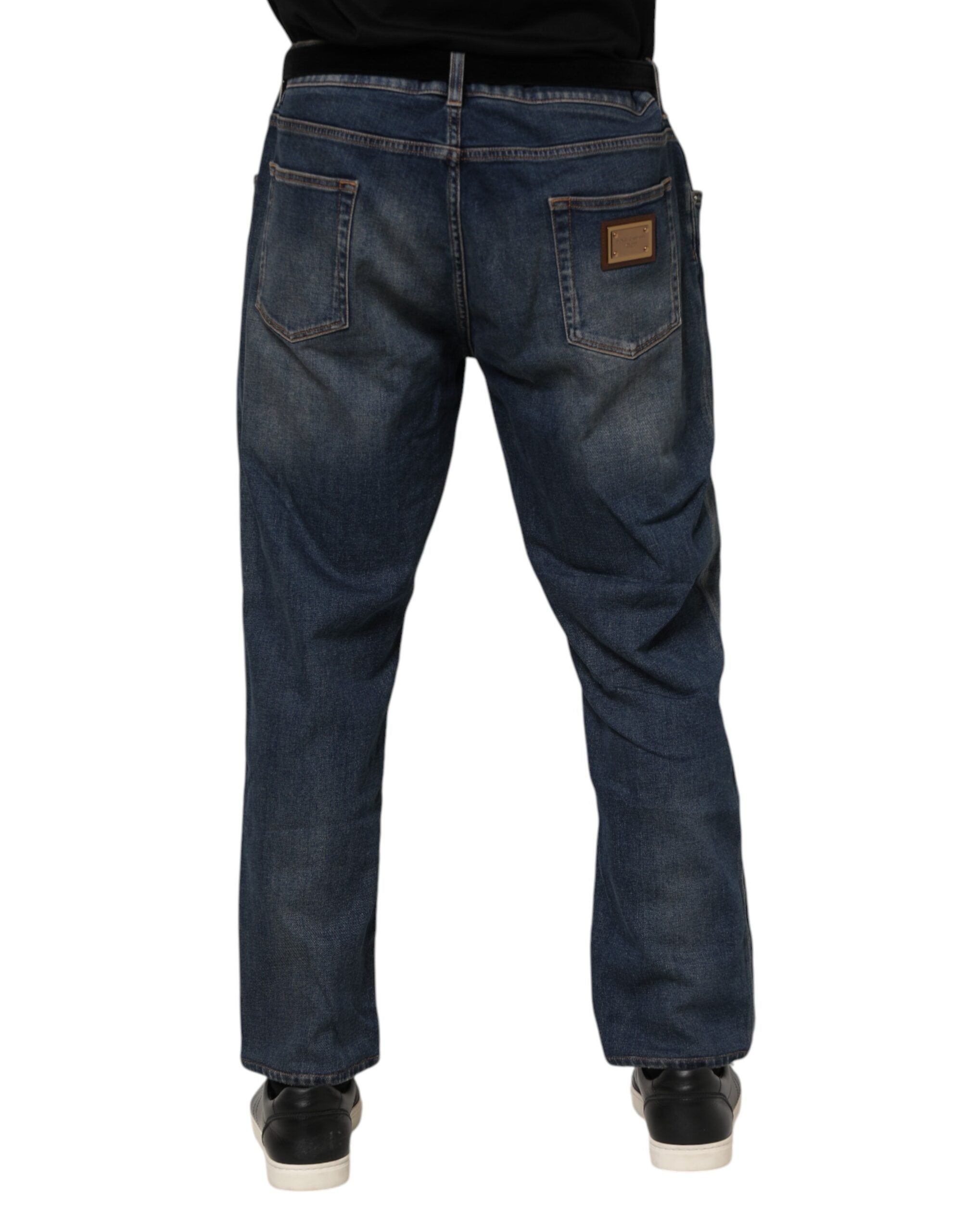 Blue Cotton Logo Plaque Slim Denim Jeans - ventzia