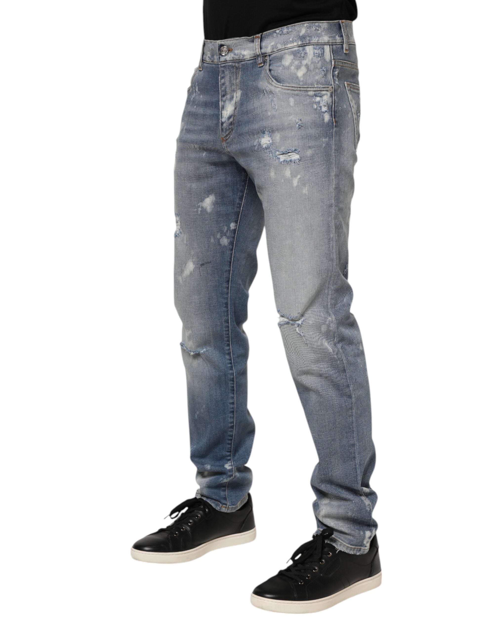 Blue Cotton Tattered Slim Fit Men Denim Jeans - ventzia
