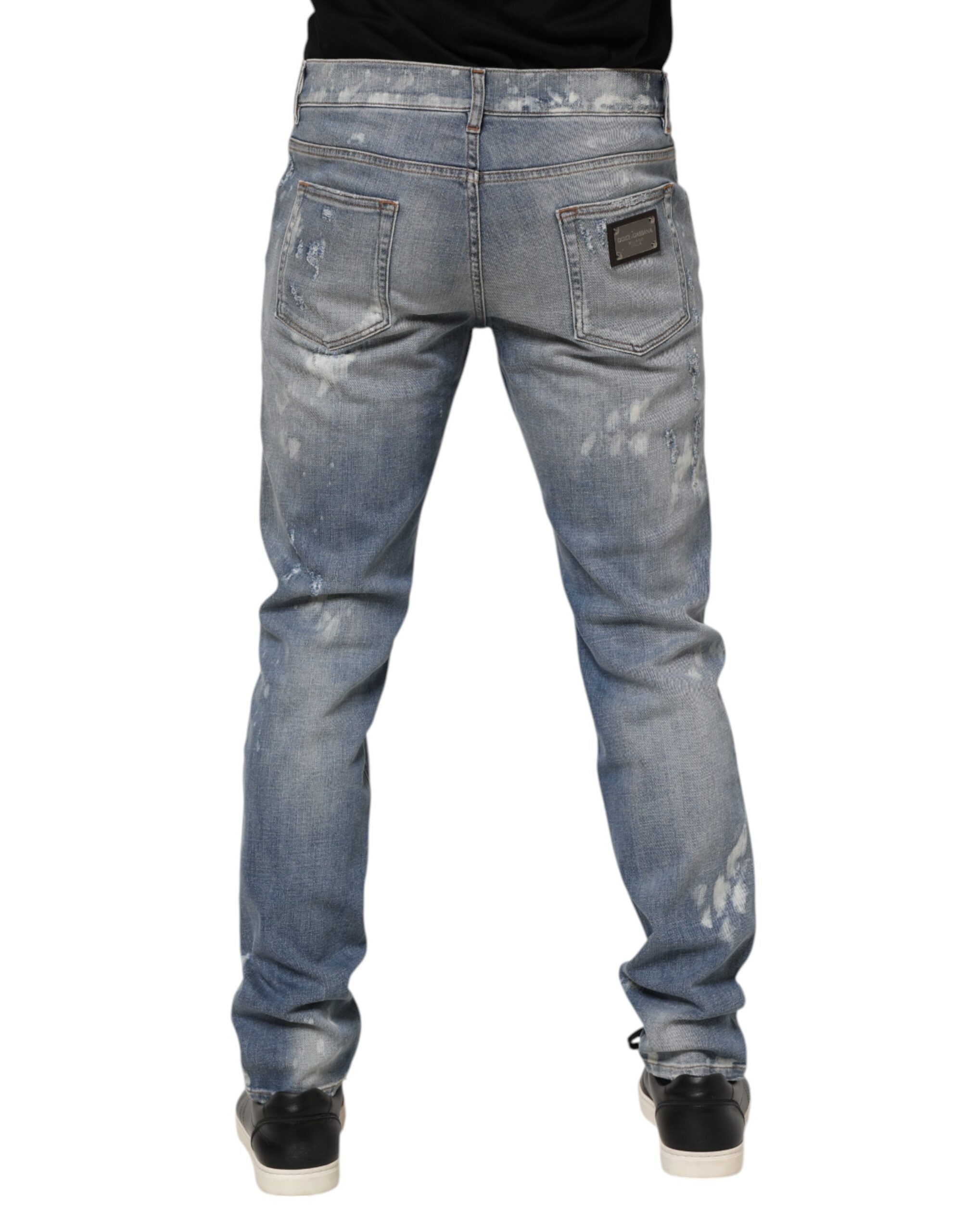 Blue Cotton Tattered Slim Fit Men Denim Jeans - ventzia