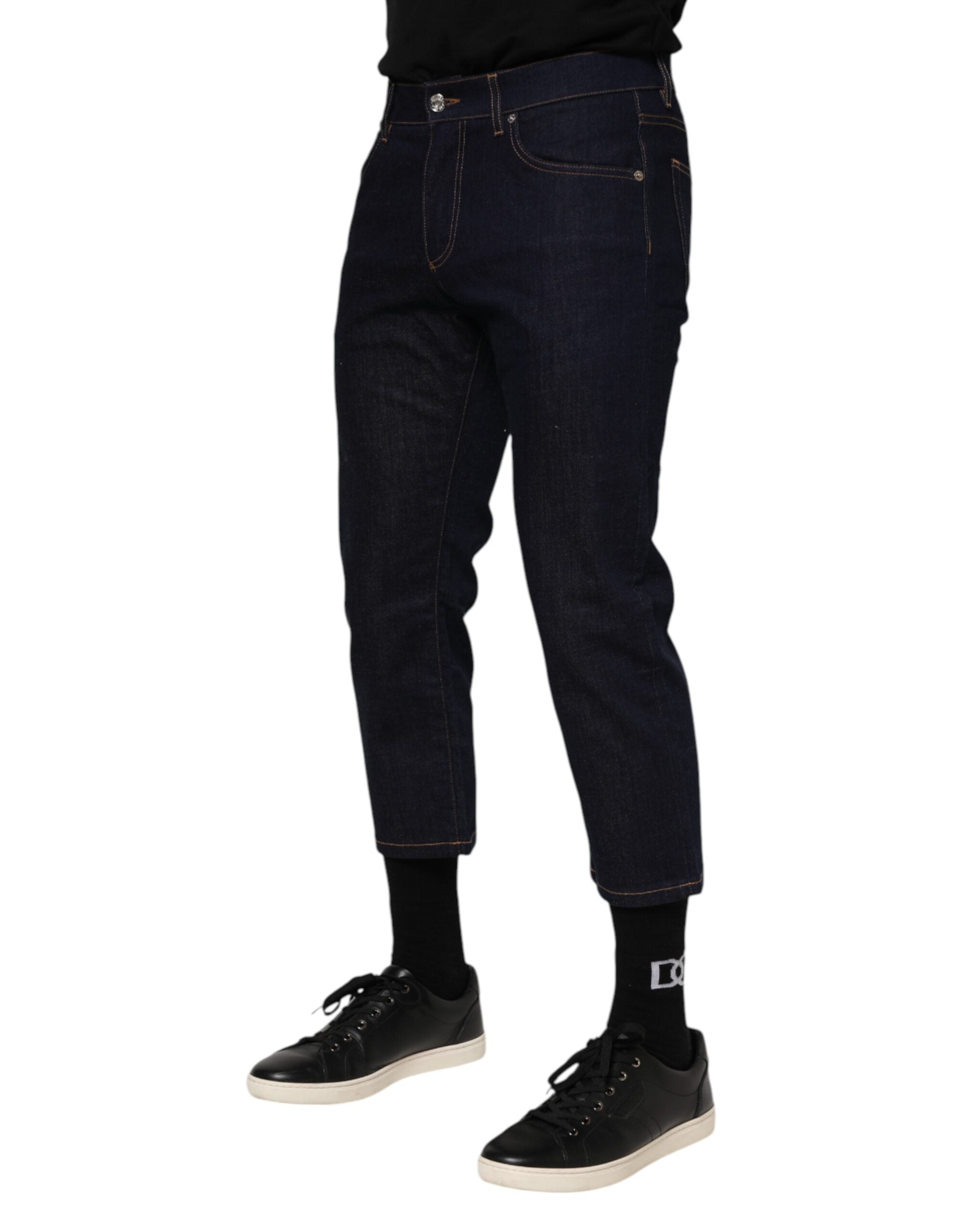 Dark Blue Cotton Logo Slim Fit Men Denim Jeans - ventzia
