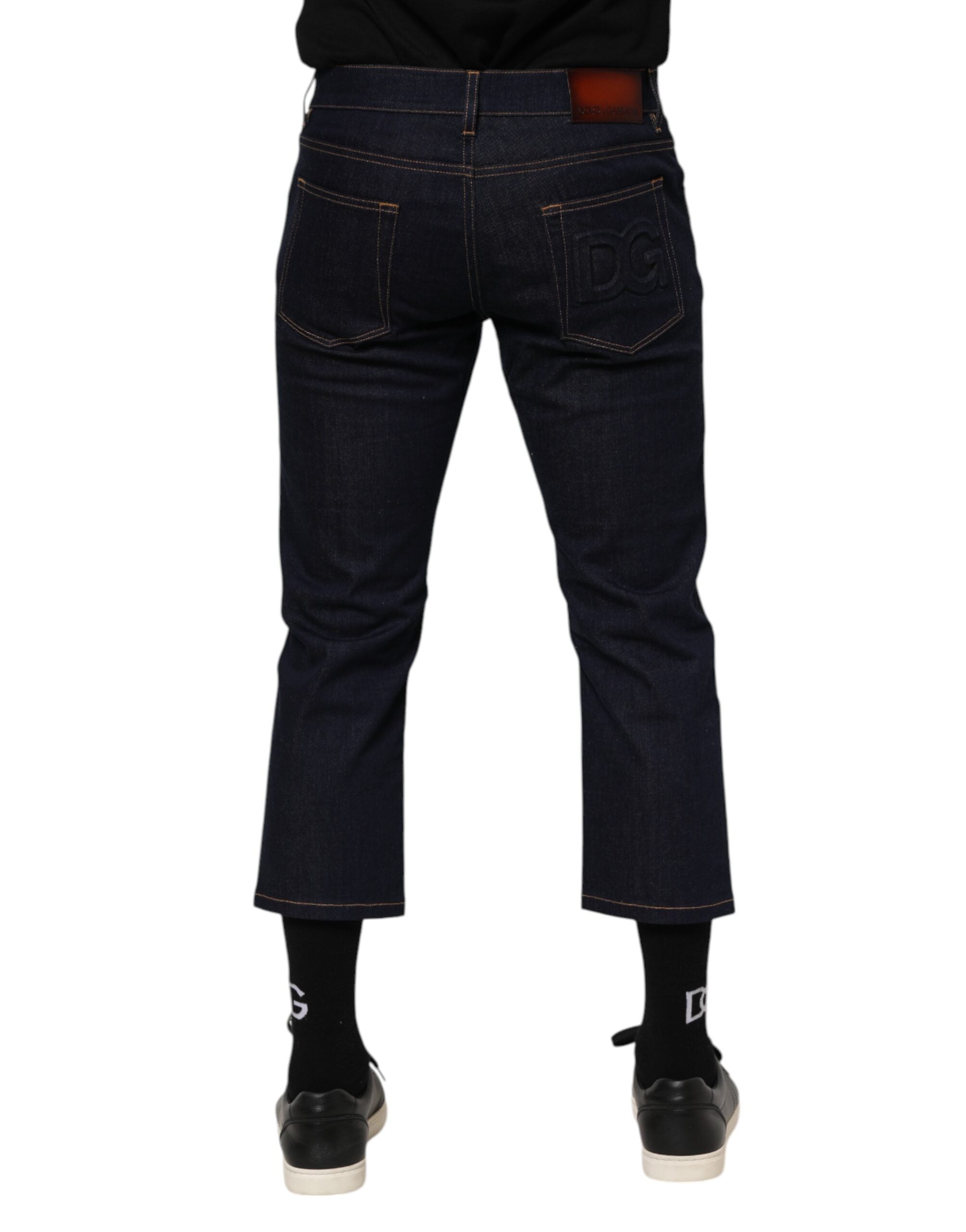 Dark Blue Cotton Logo Slim Fit Men Denim Jeans - ventzia