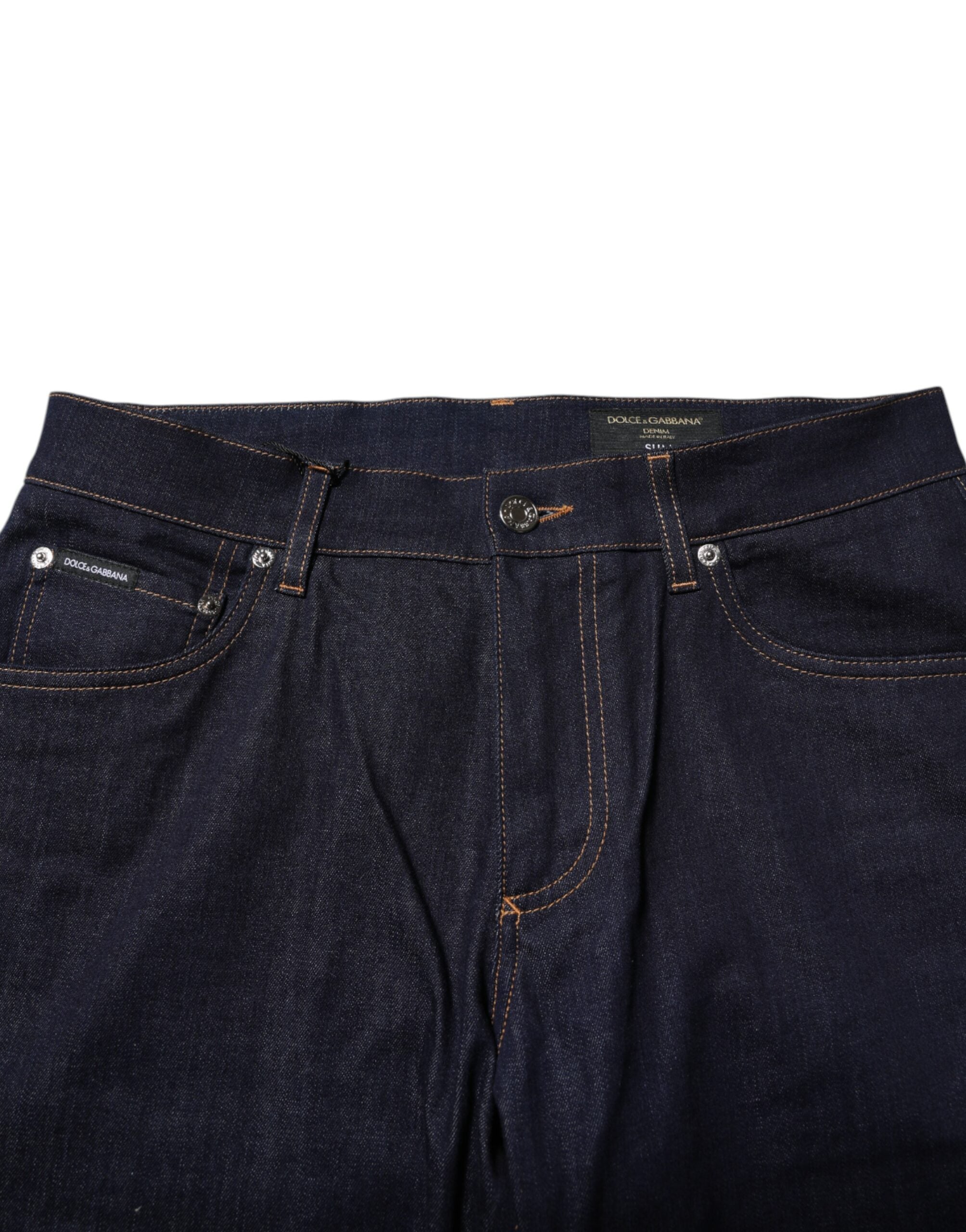 Dark Blue Cotton Logo Slim Fit Men Denim Jeans - ventzia