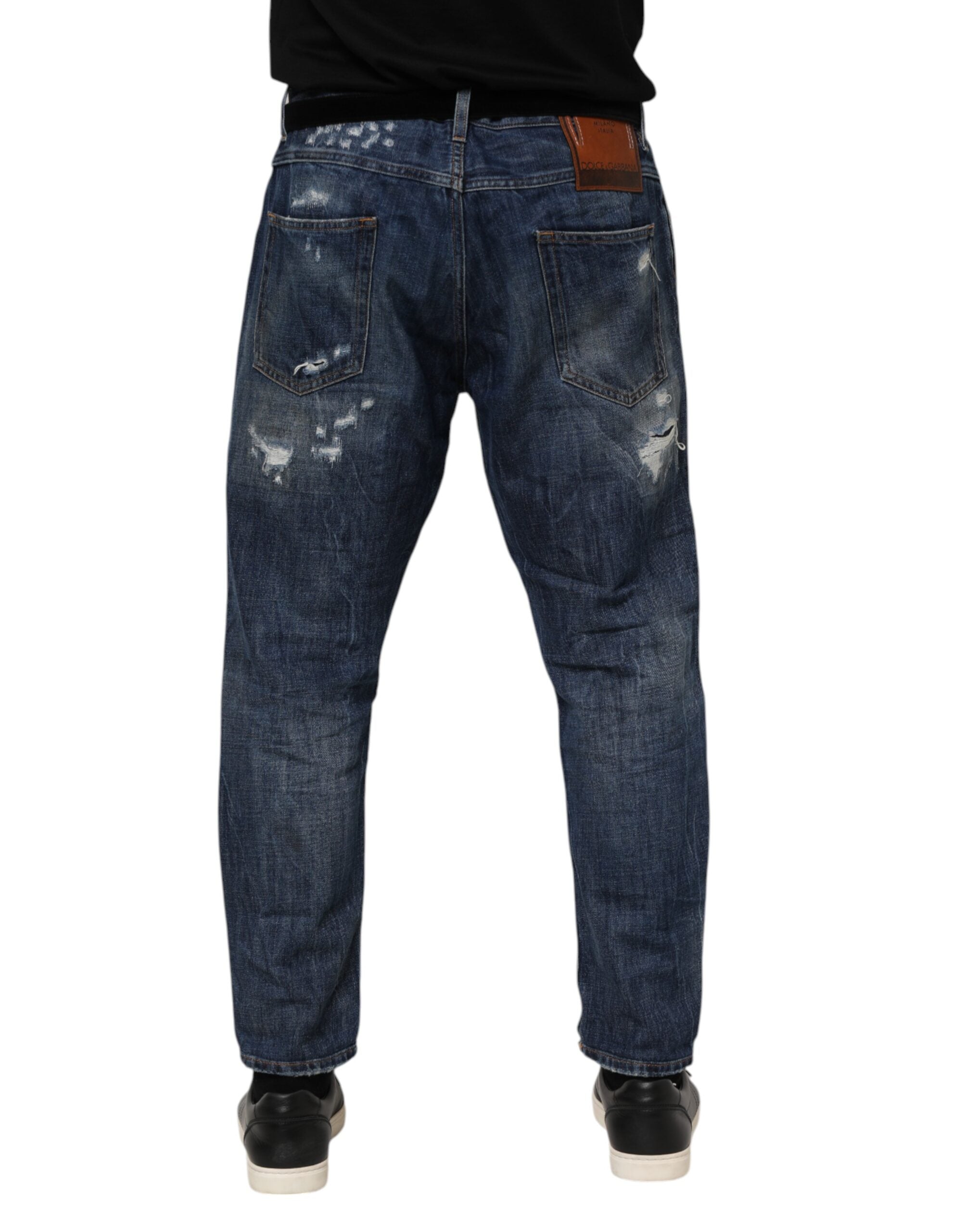Blue Cotton Tattered Tapered Men Denim Jeans - ventzia