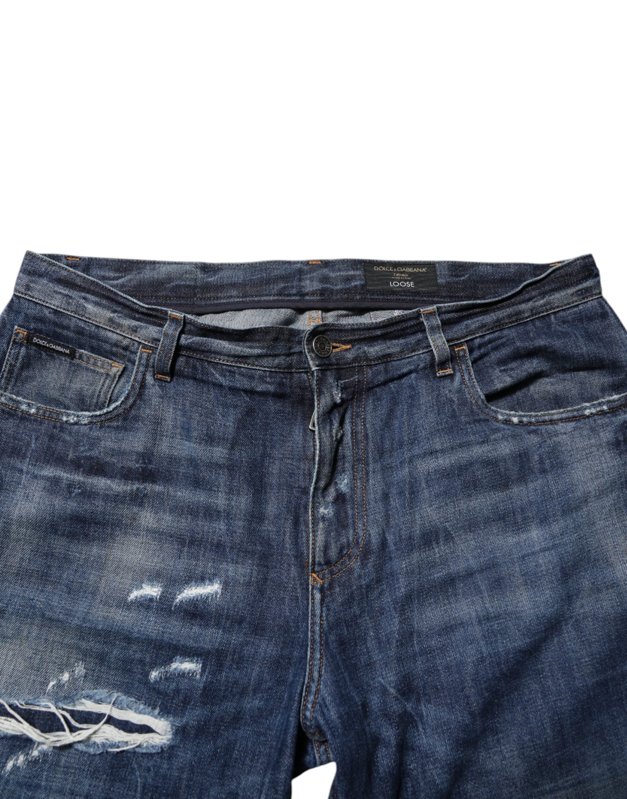 Blue Cotton Tattered Tapered Men Denim Jeans - ventzia