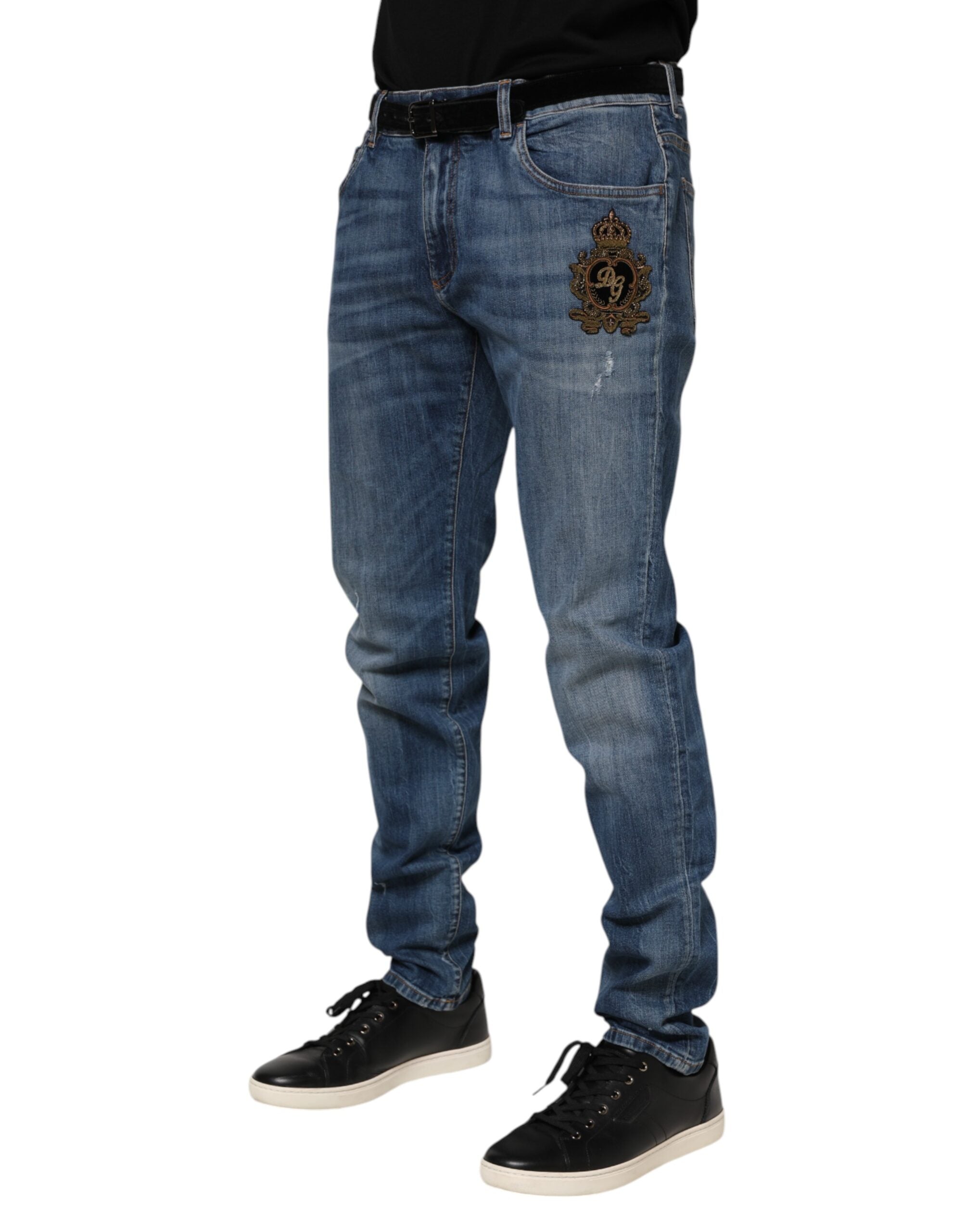 Blue Logo Embroidery Denim Jeans - ventzia