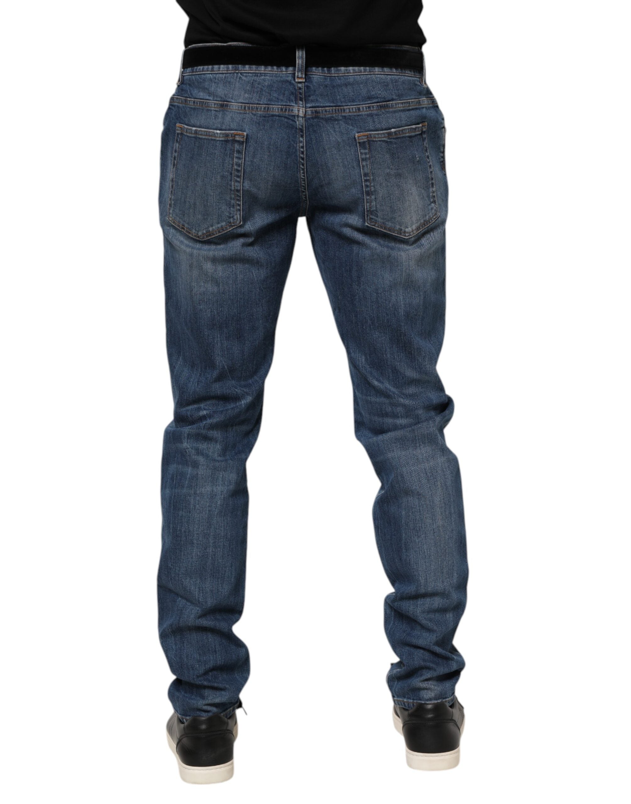 Blue Logo Embroidery Denim Jeans - ventzia