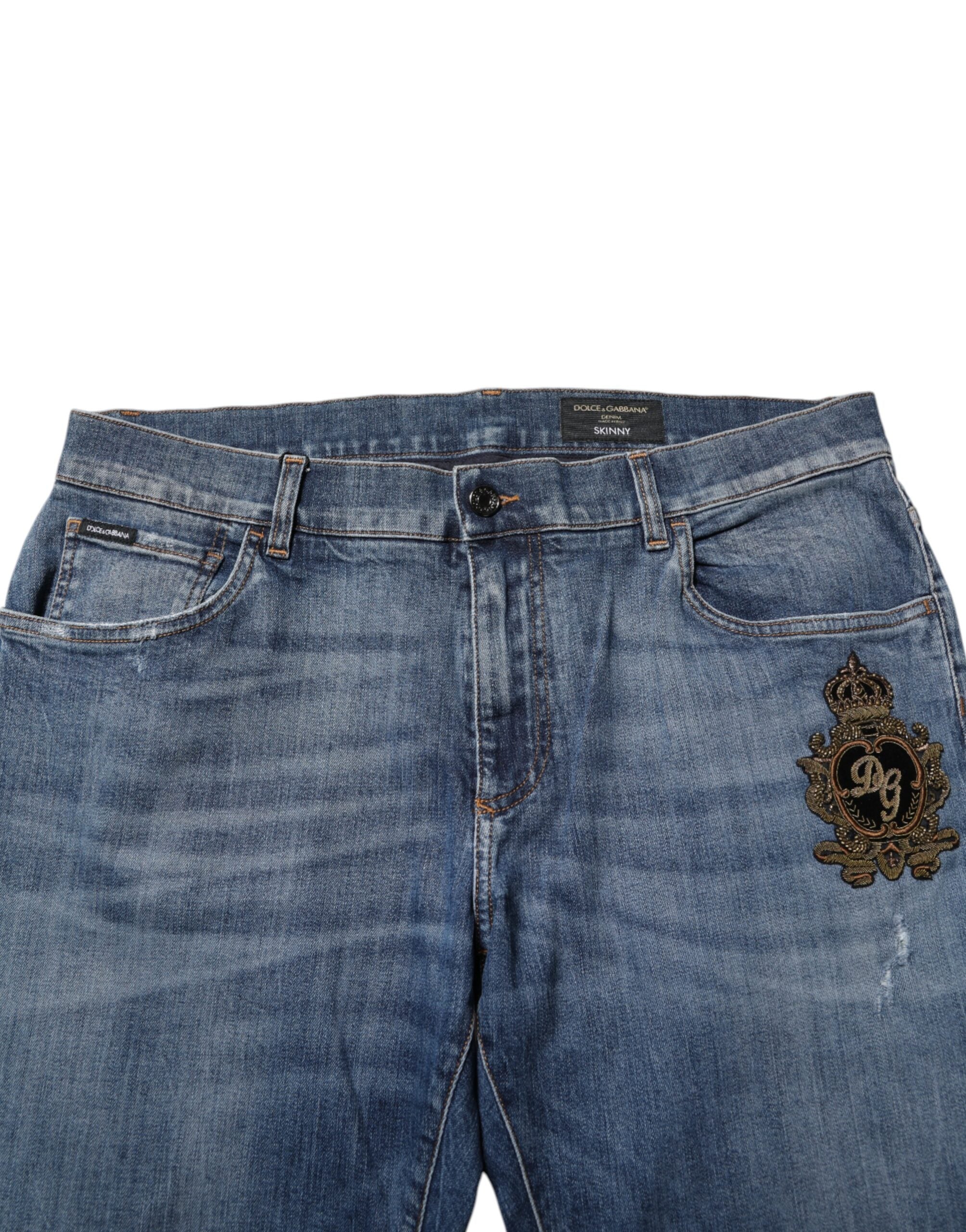 Blue Logo Embroidery Denim Jeans - ventzia