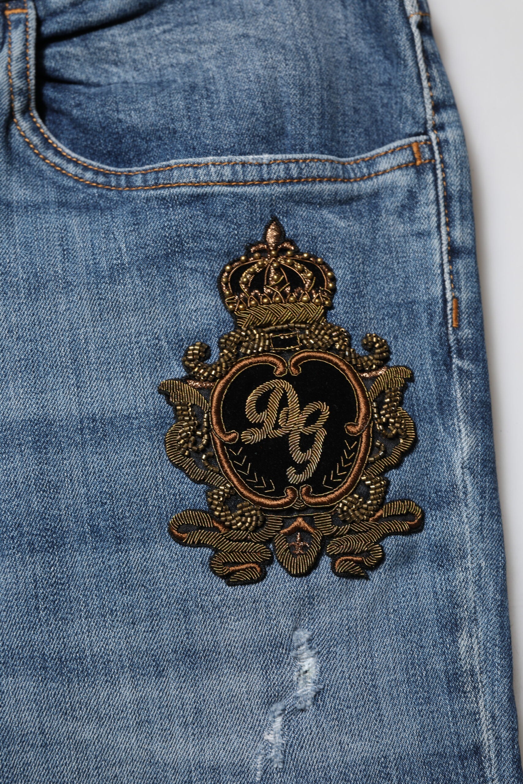Blue Logo Embroidery Denim Jeans - ventzia