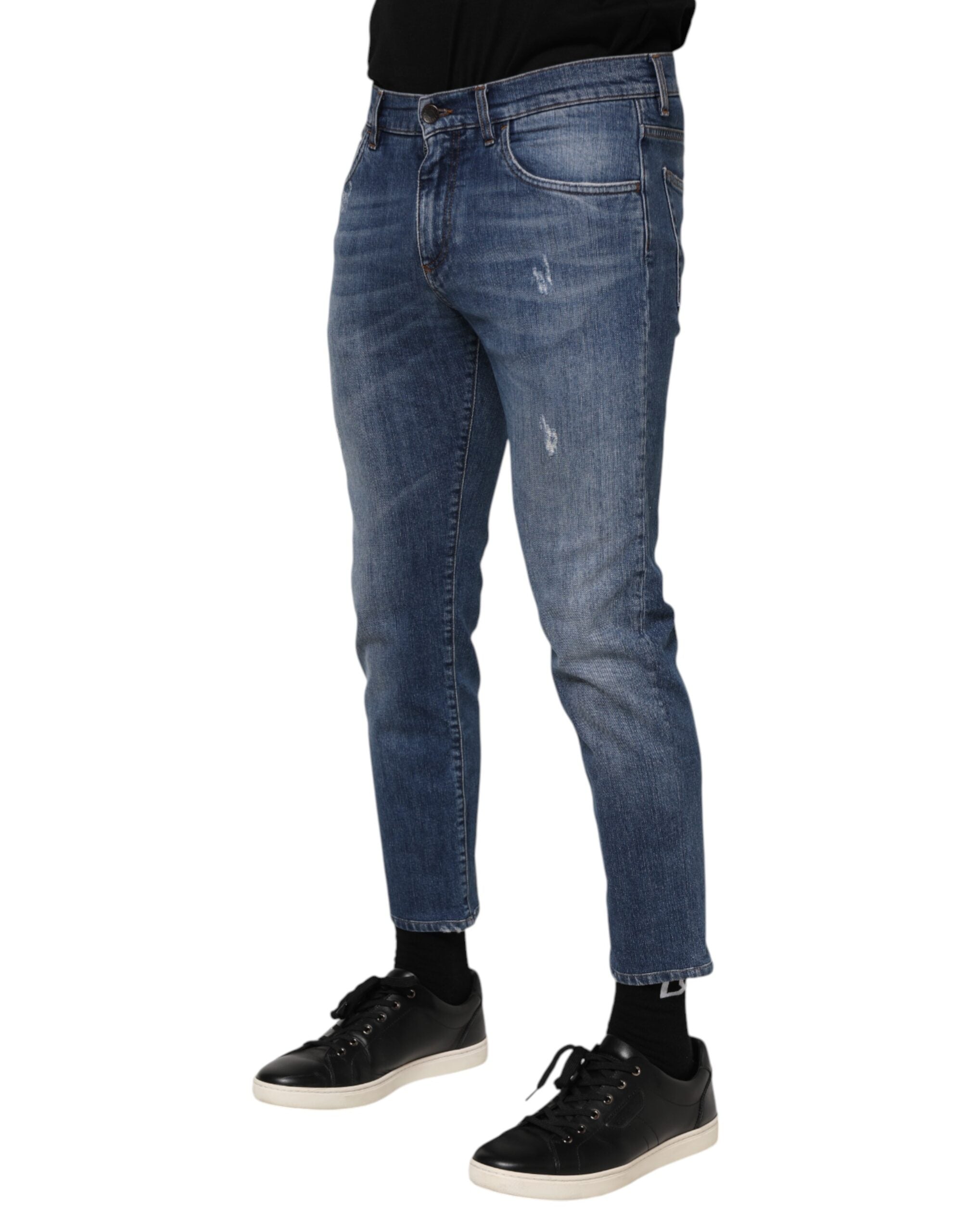 Blue Cotton Logo Plaque Denim Jeans - ventzia