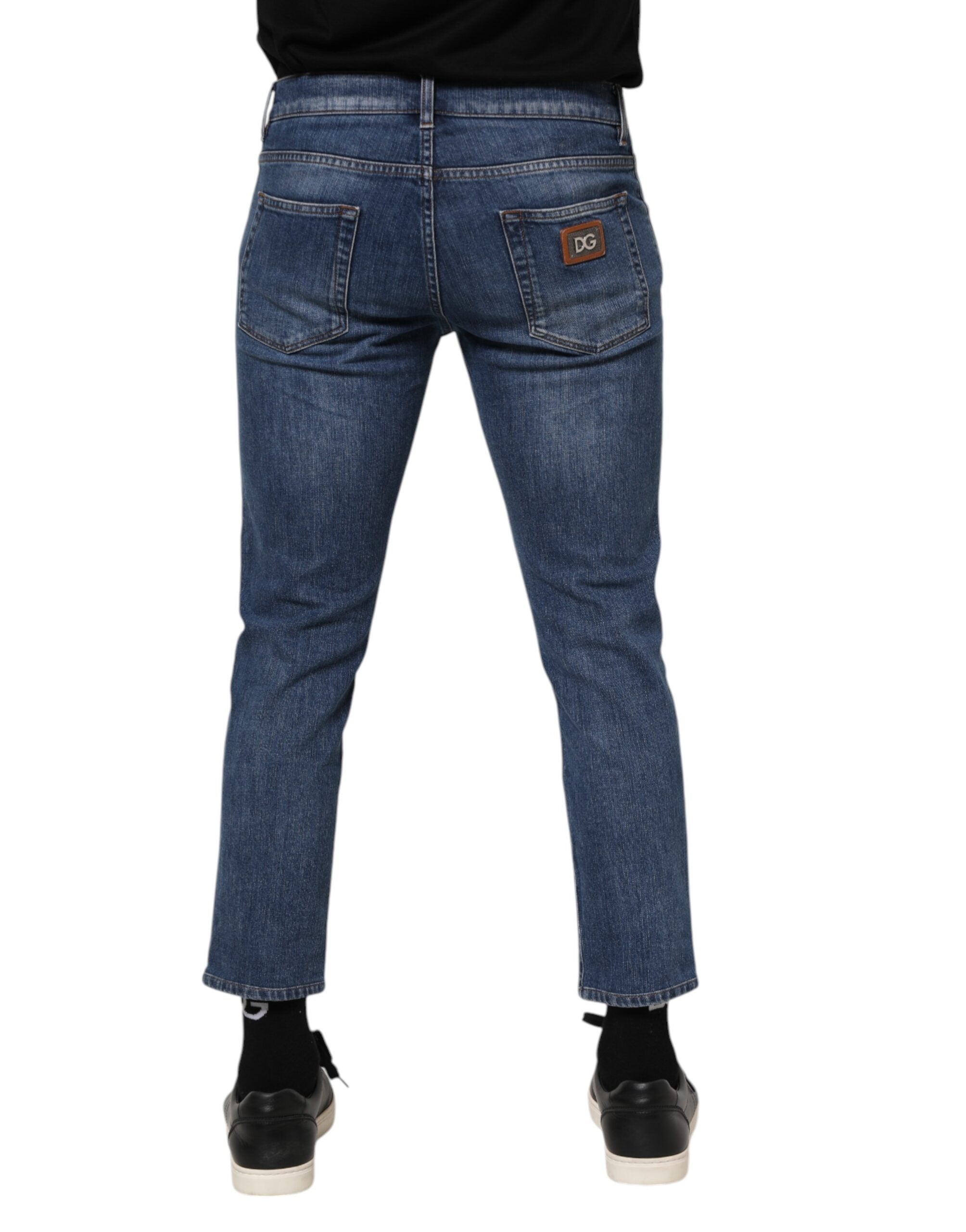 Blue Cotton Logo Plaque Denim Jeans - ventzia