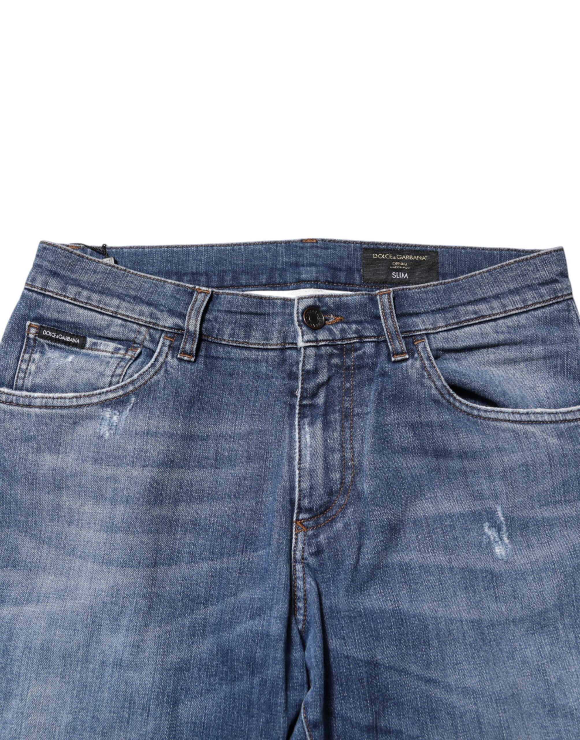 Blue Cotton Logo Plaque Denim Jeans - ventzia
