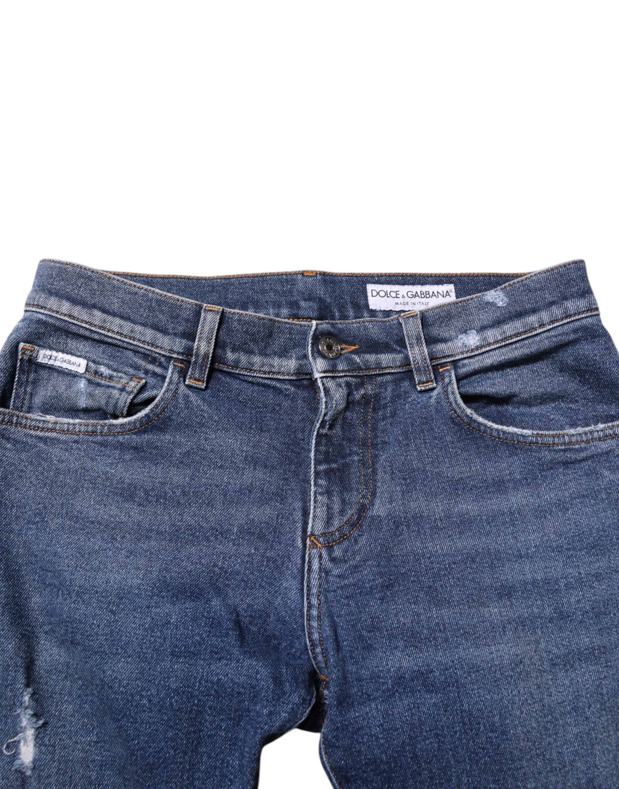 Blue Cotton Logo Plaque Skinny Men Denim Jeans - ventzia