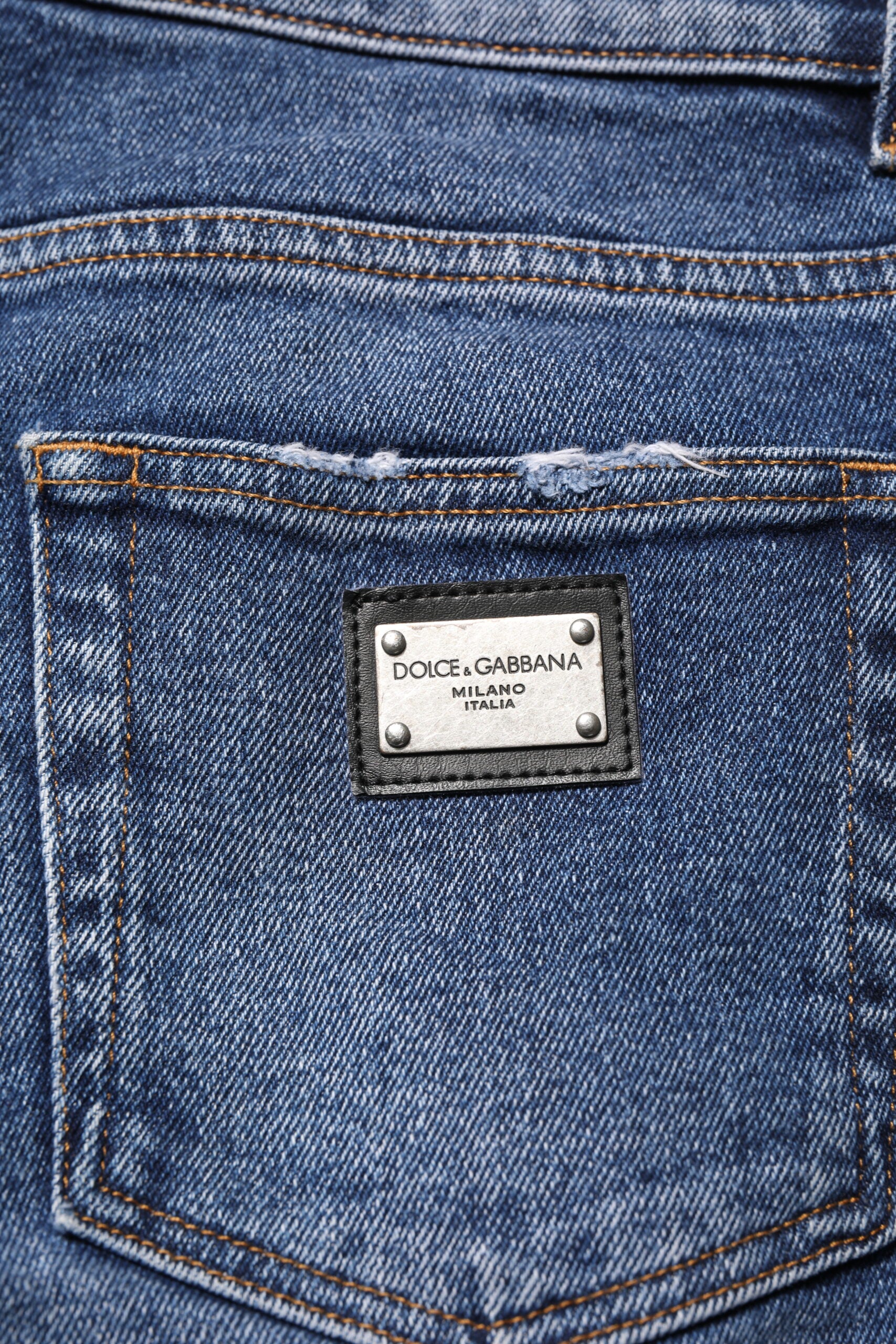 Blue Cotton Logo Plaque Skinny Men Denim Jeans - ventzia