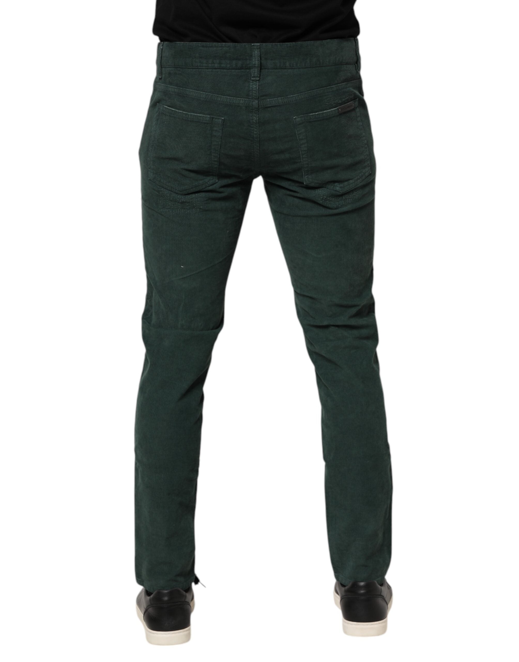 Green Cotton Corduroy Skinny Pants - ventzia