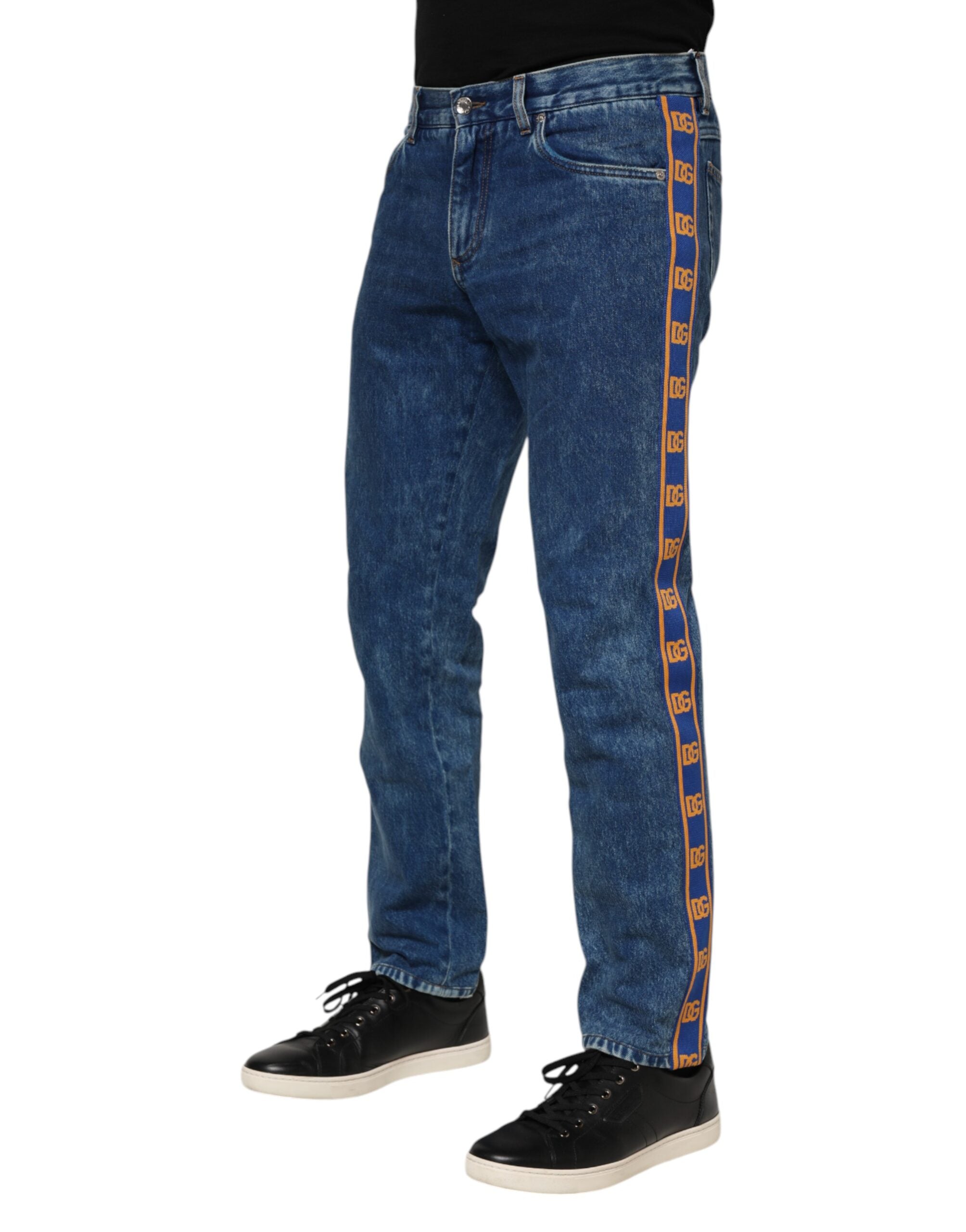 Blue Cotton Logo Plaque Denim Jeans - ventzia