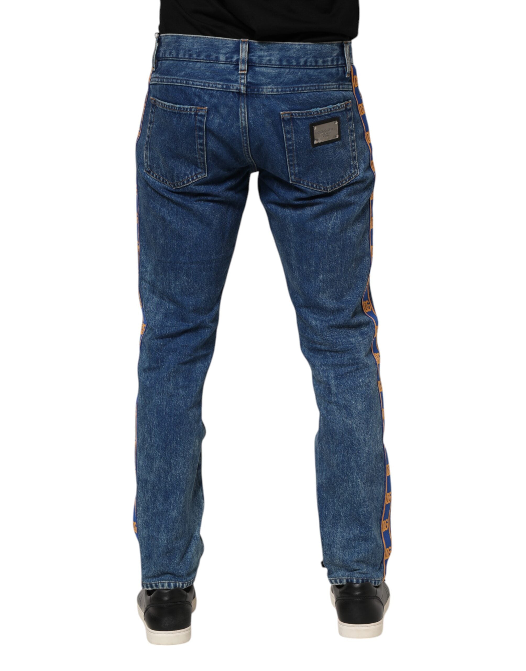 Blue Cotton Logo Plaque Denim Jeans - ventzia