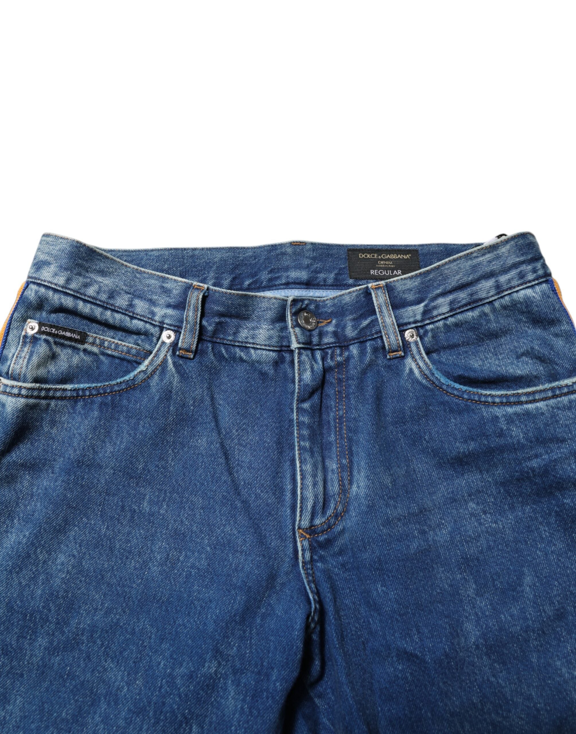 Blue Cotton Logo Plaque Denim Jeans - ventzia