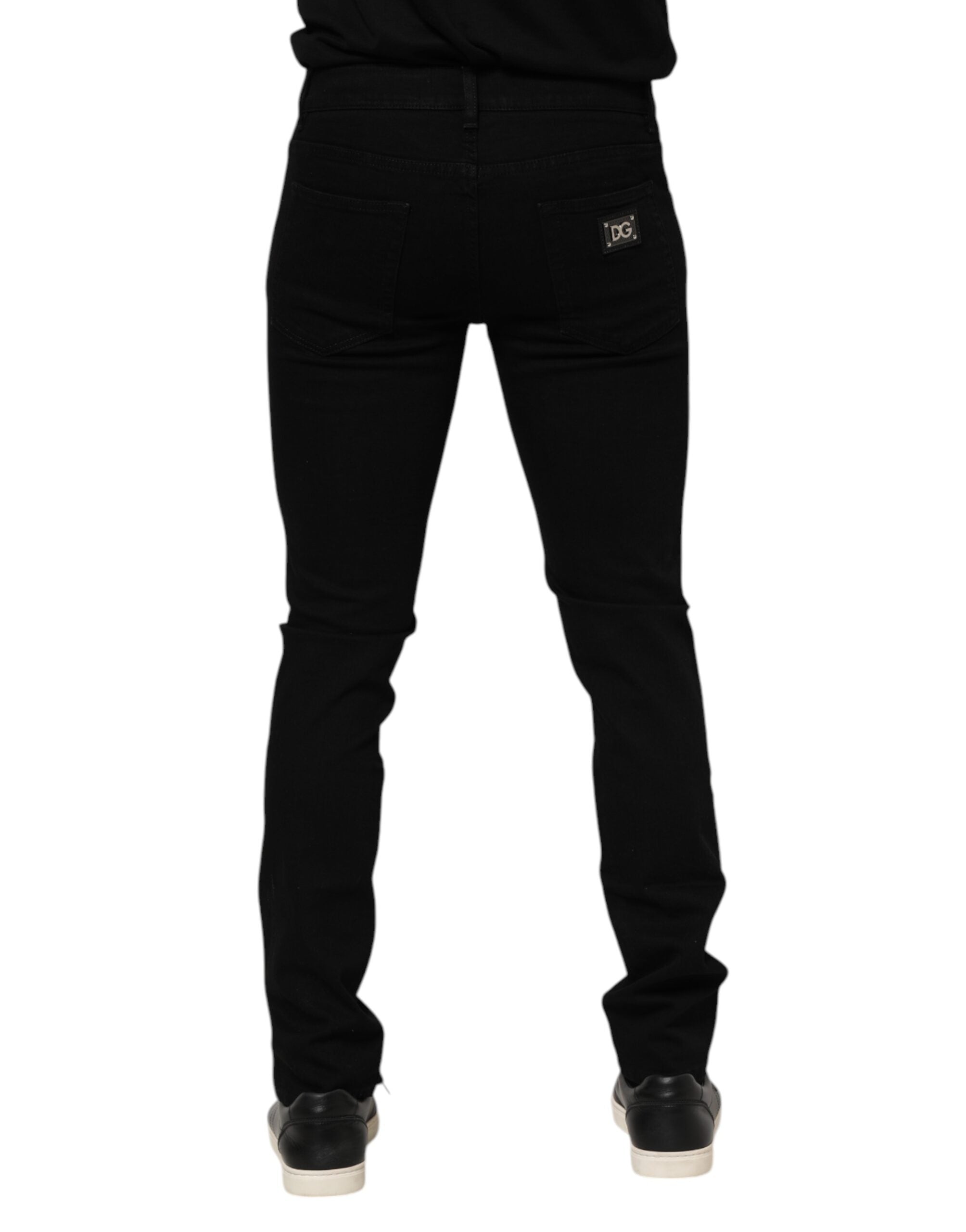 Dark Blue Cotton Logo Plaque GOLD Denim Jeans - ventzia