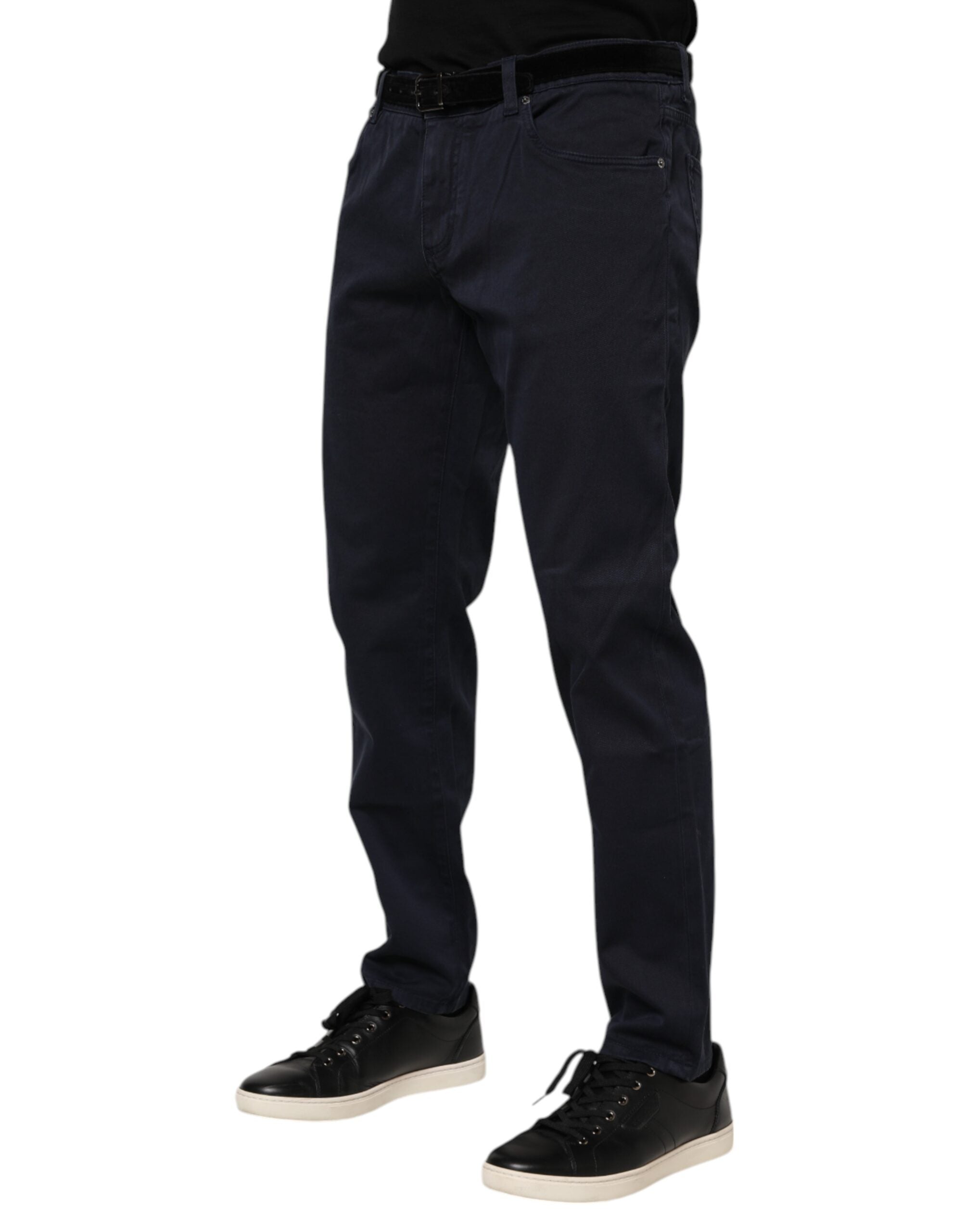 Blue Cotton Tapered Denim Jeans - ventzia