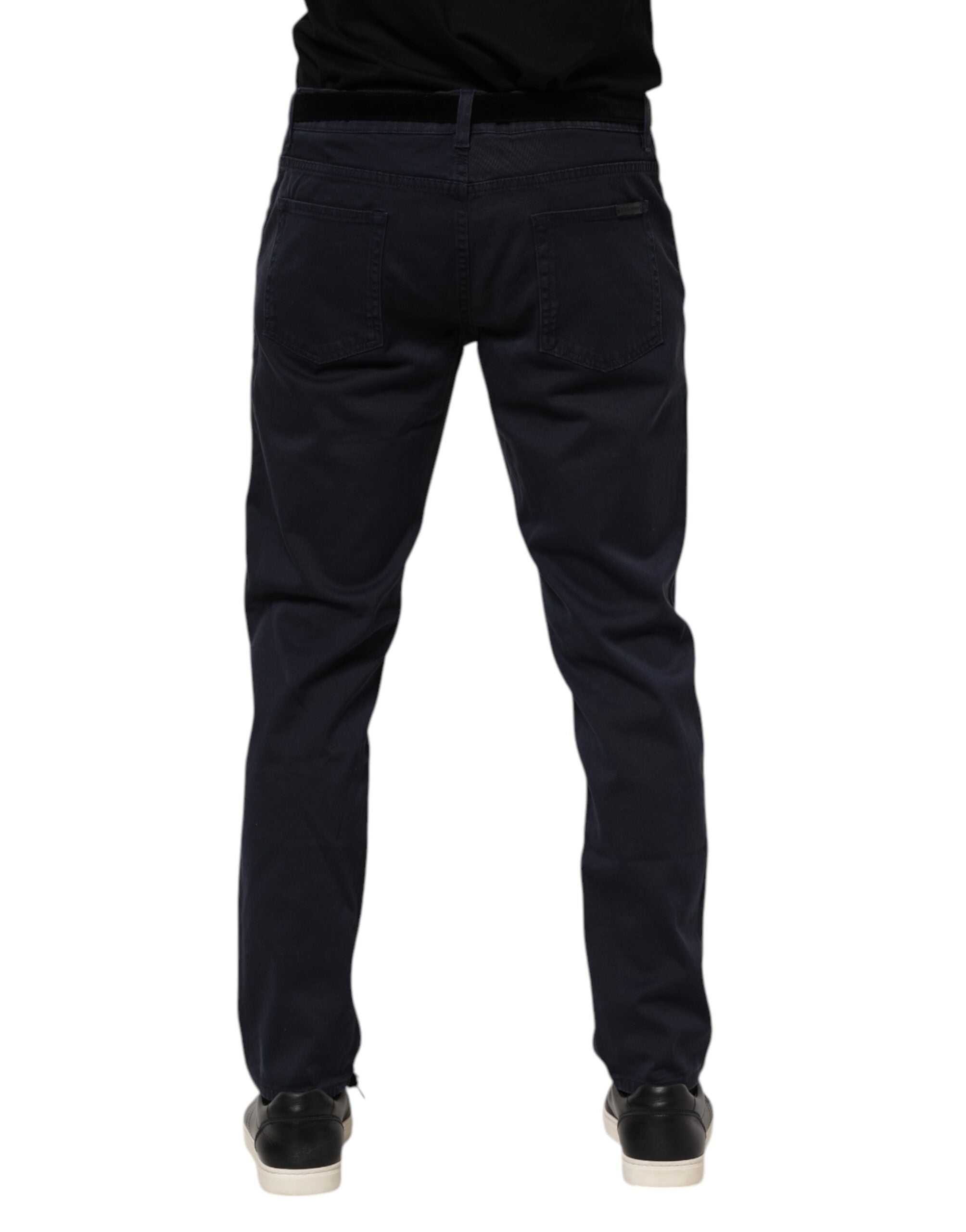 Blue Cotton Tapered Denim Jeans - ventzia
