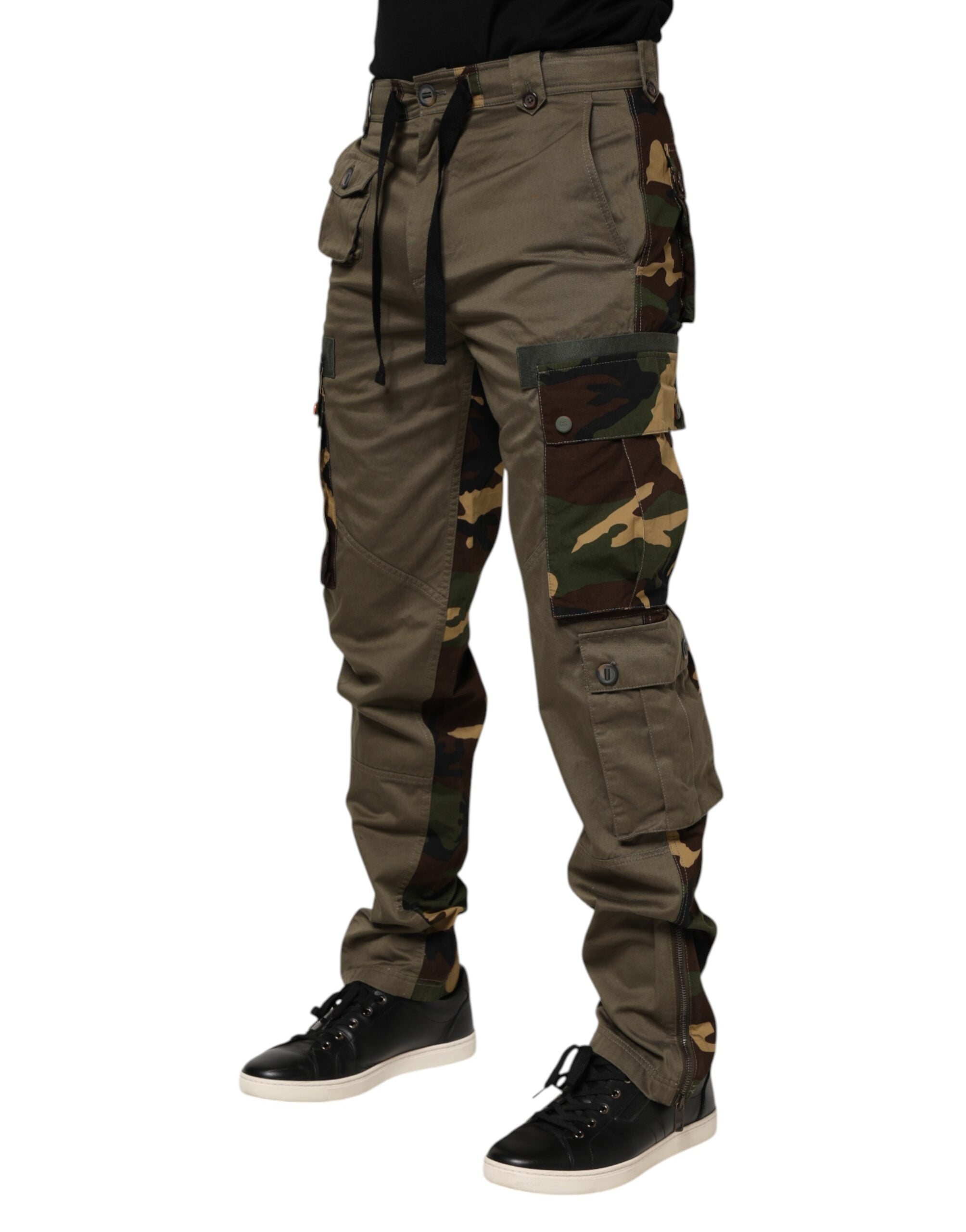 Brown Cotton Camouflage Cargo Pants - ventzia
