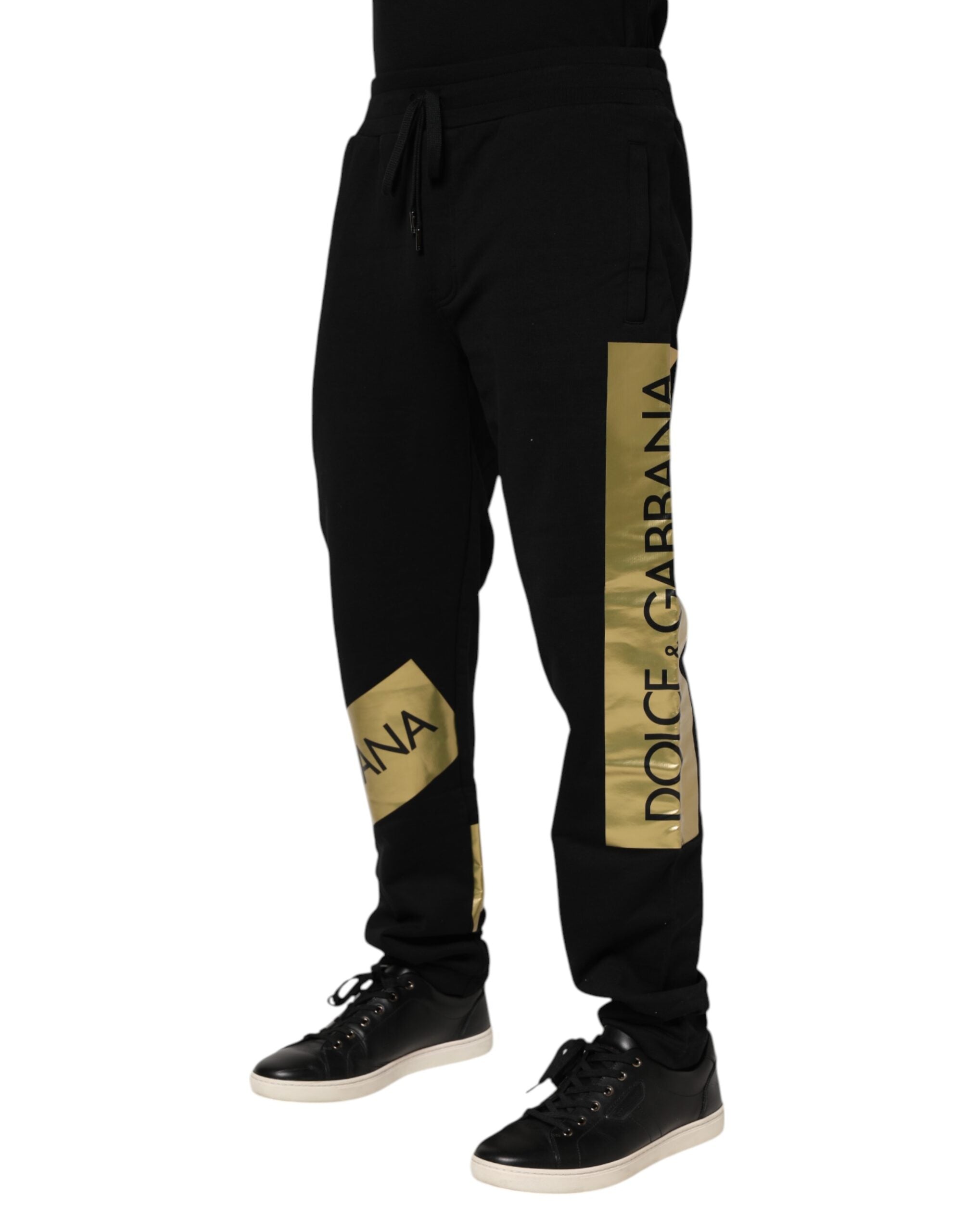 Black Cotton Logo Tape Men Jogger Pants - ventzia