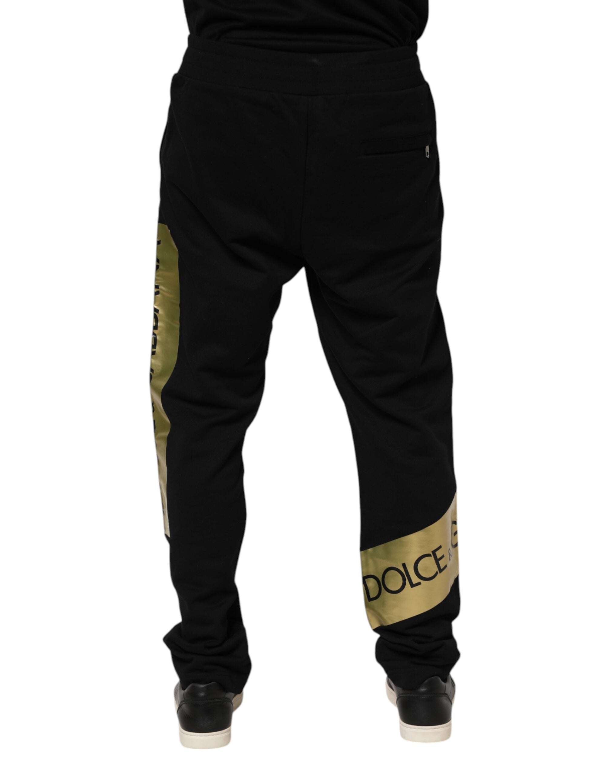 Black Cotton Logo Tape Men Jogger Pants - ventzia