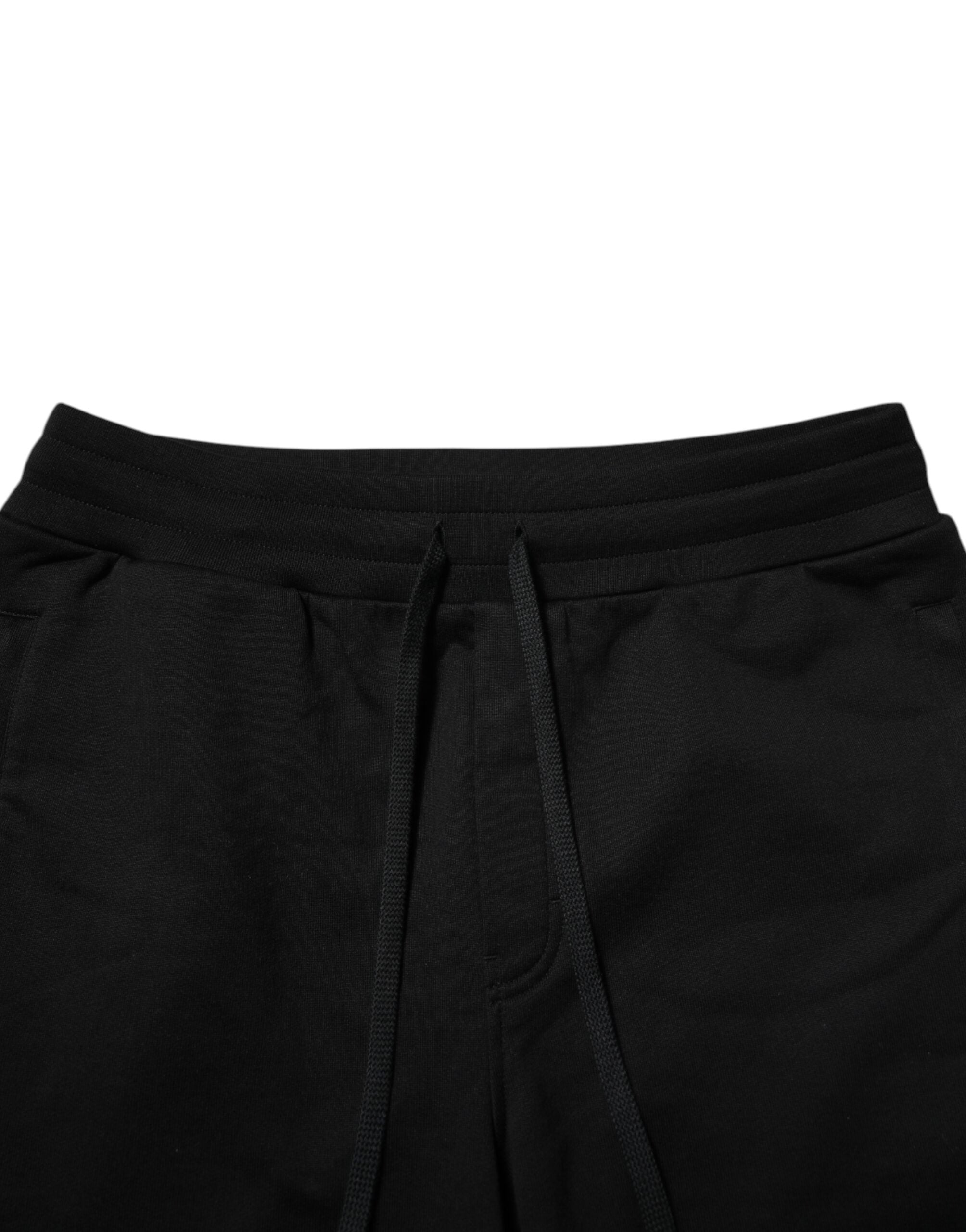 Black Cotton Logo Tape Men Jogger Pants - ventzia
