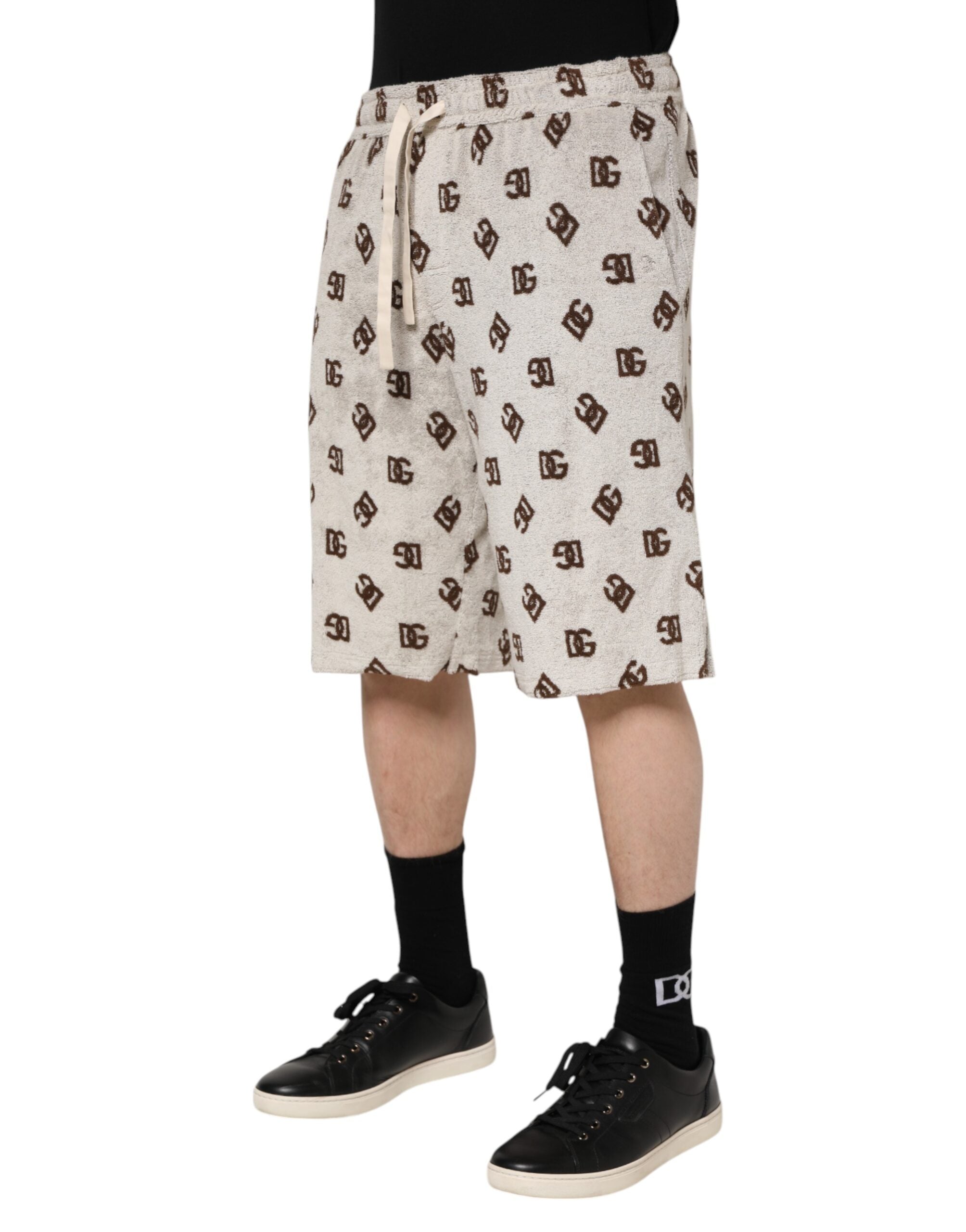 White Cotton DG Mania Print Men Bermuda Shorts - ventzia
