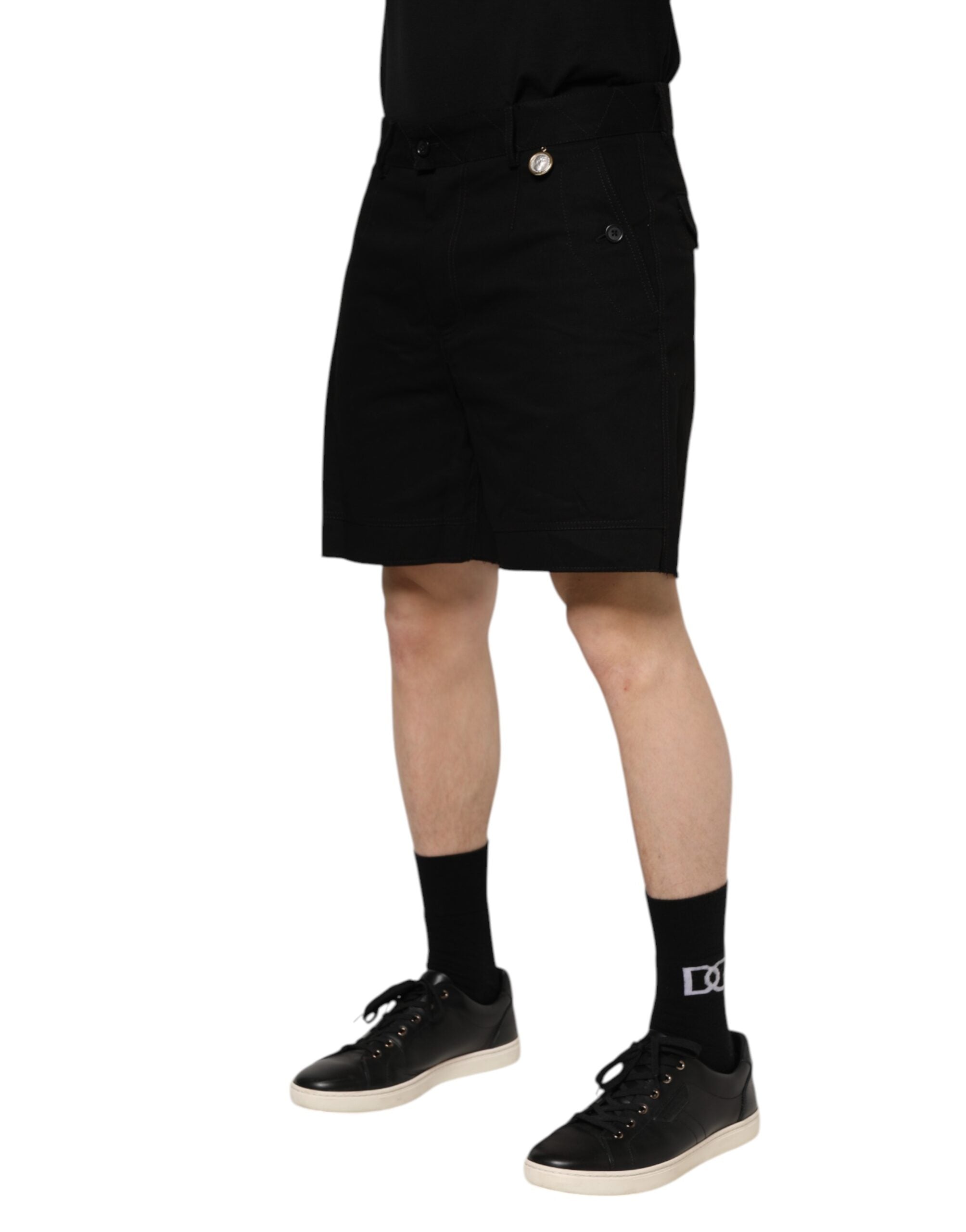 Black Cotton Knee Length Men Bermuda Shorts - ventzia