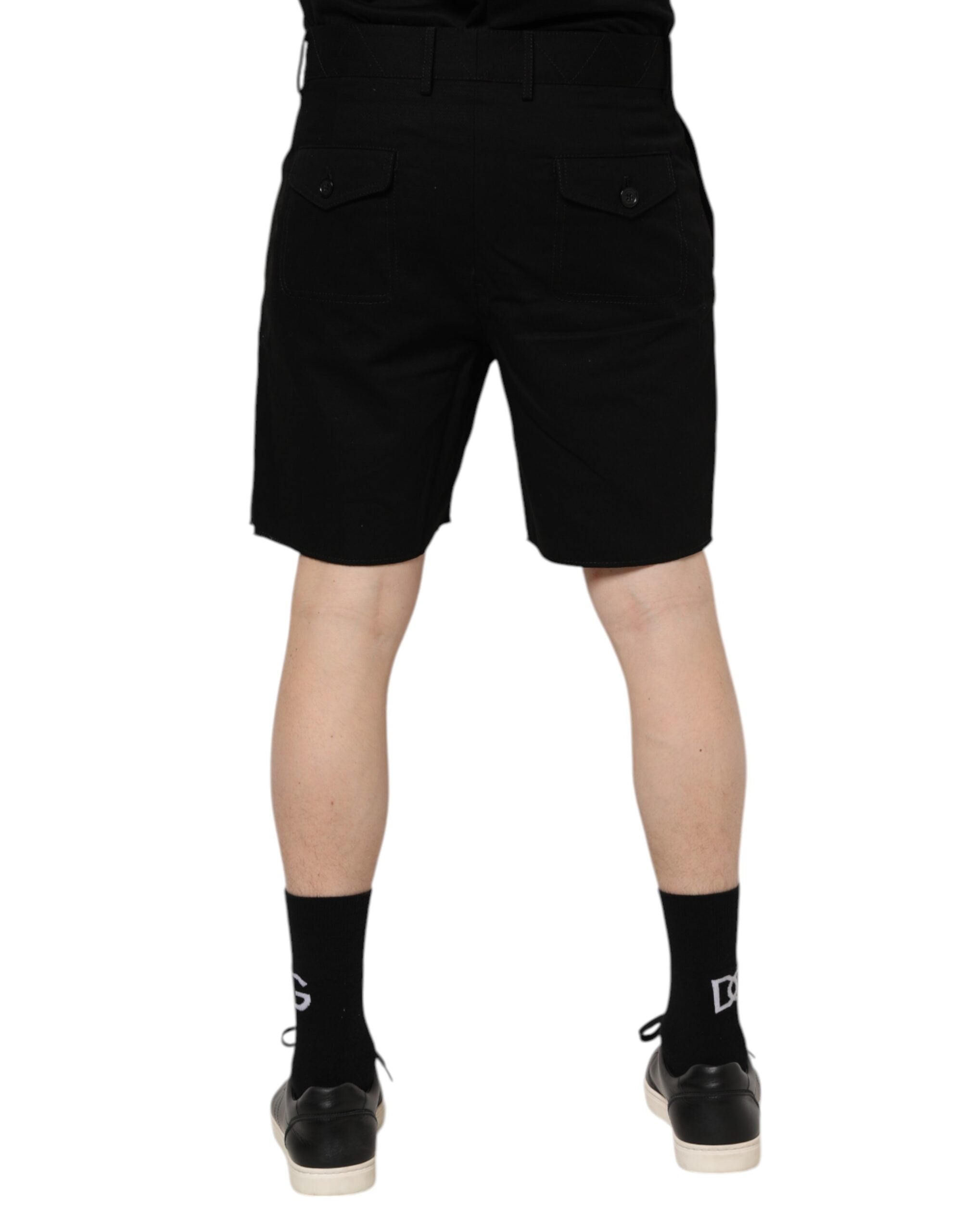 Black Cotton Knee Length Men Bermuda Shorts - ventzia