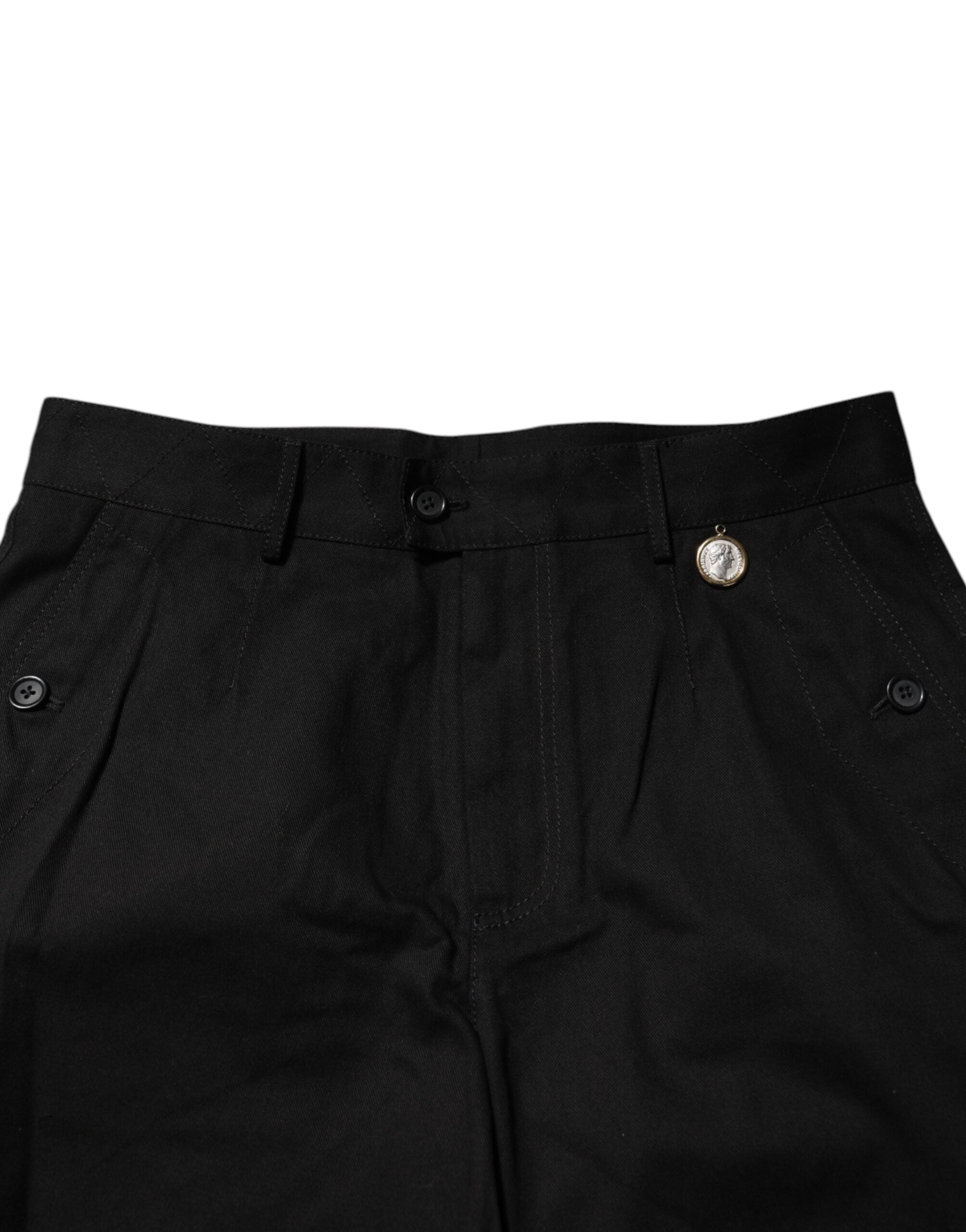 Black Cotton Knee Length Men Bermuda Shorts - ventzia