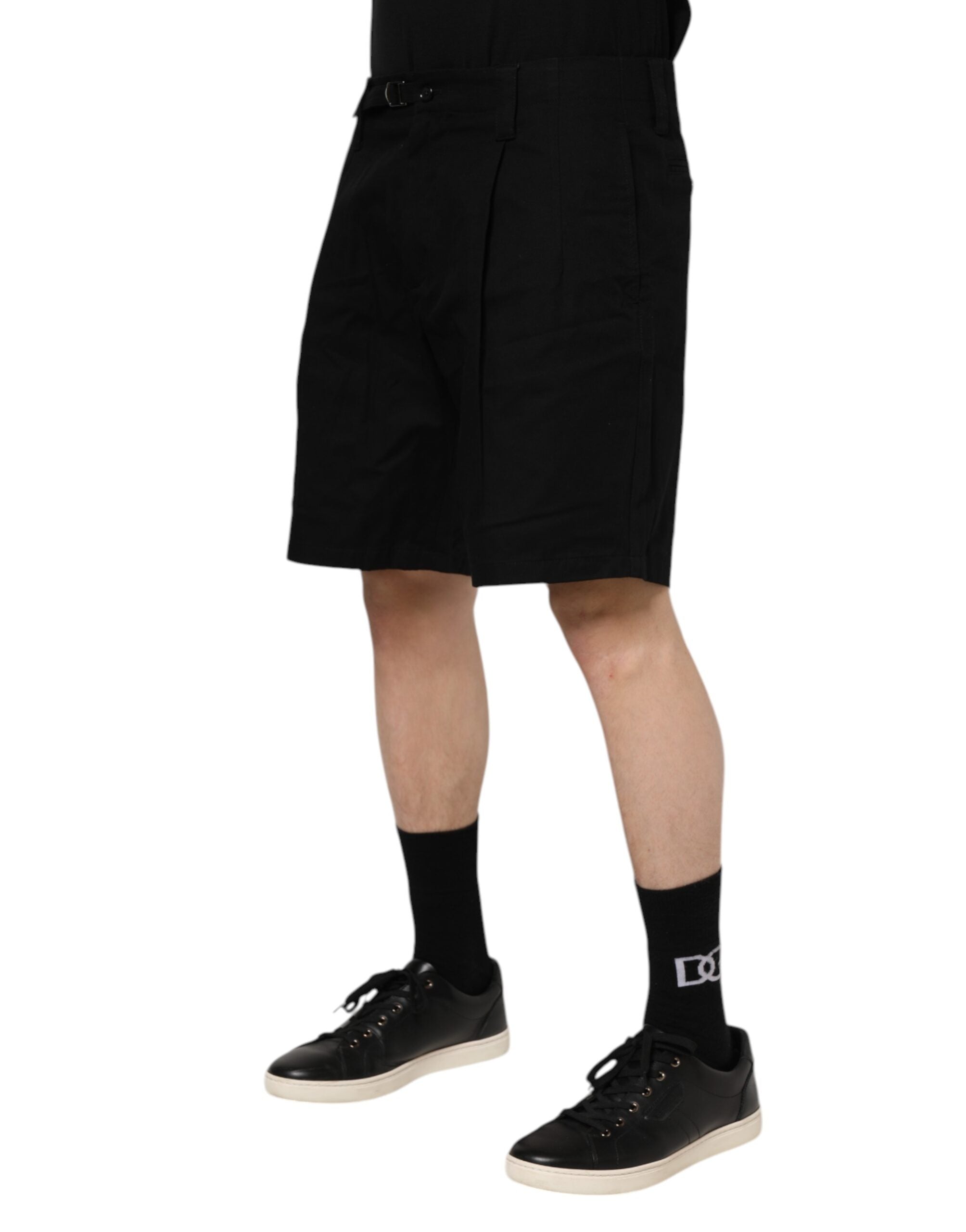 Black Cotton Knee Length Men Bermuda Shorts - ventzia