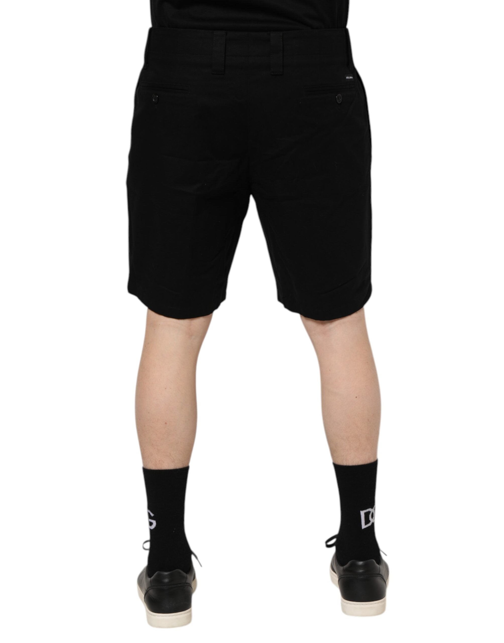 Black Cotton Knee Length Men Bermuda Shorts - ventzia