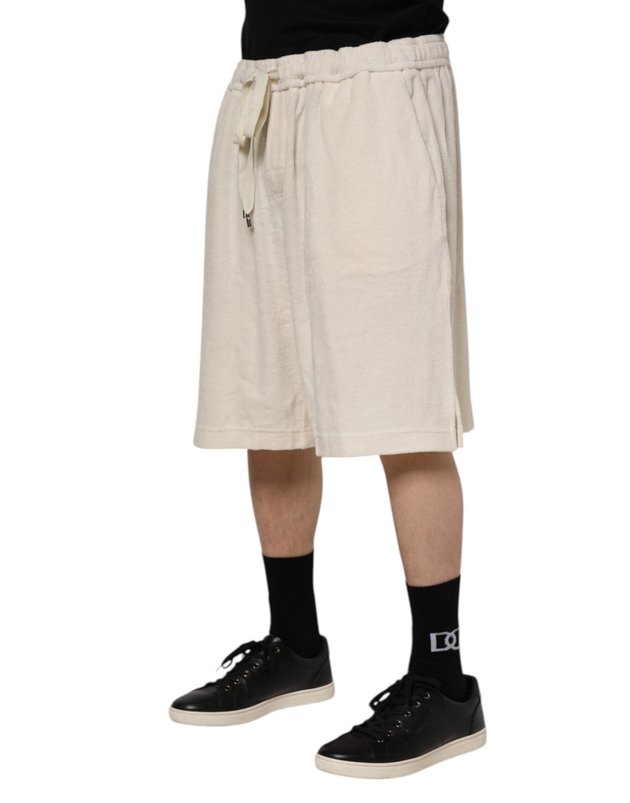 Ivory Cotton Men Bermuda Sweatshorts Shorts - ventzia