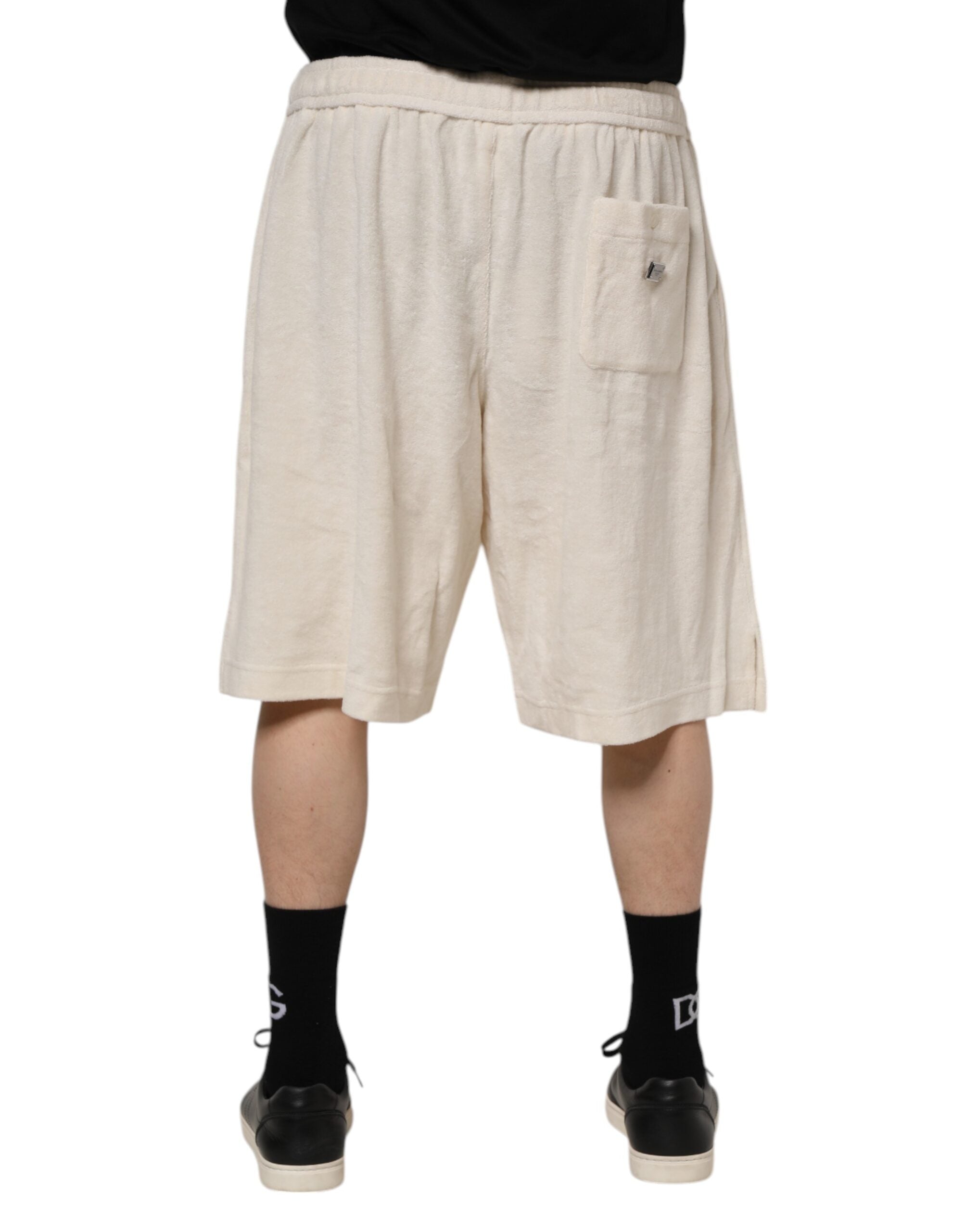 Ivory Cotton Men Bermuda Sweatshorts Shorts - ventzia