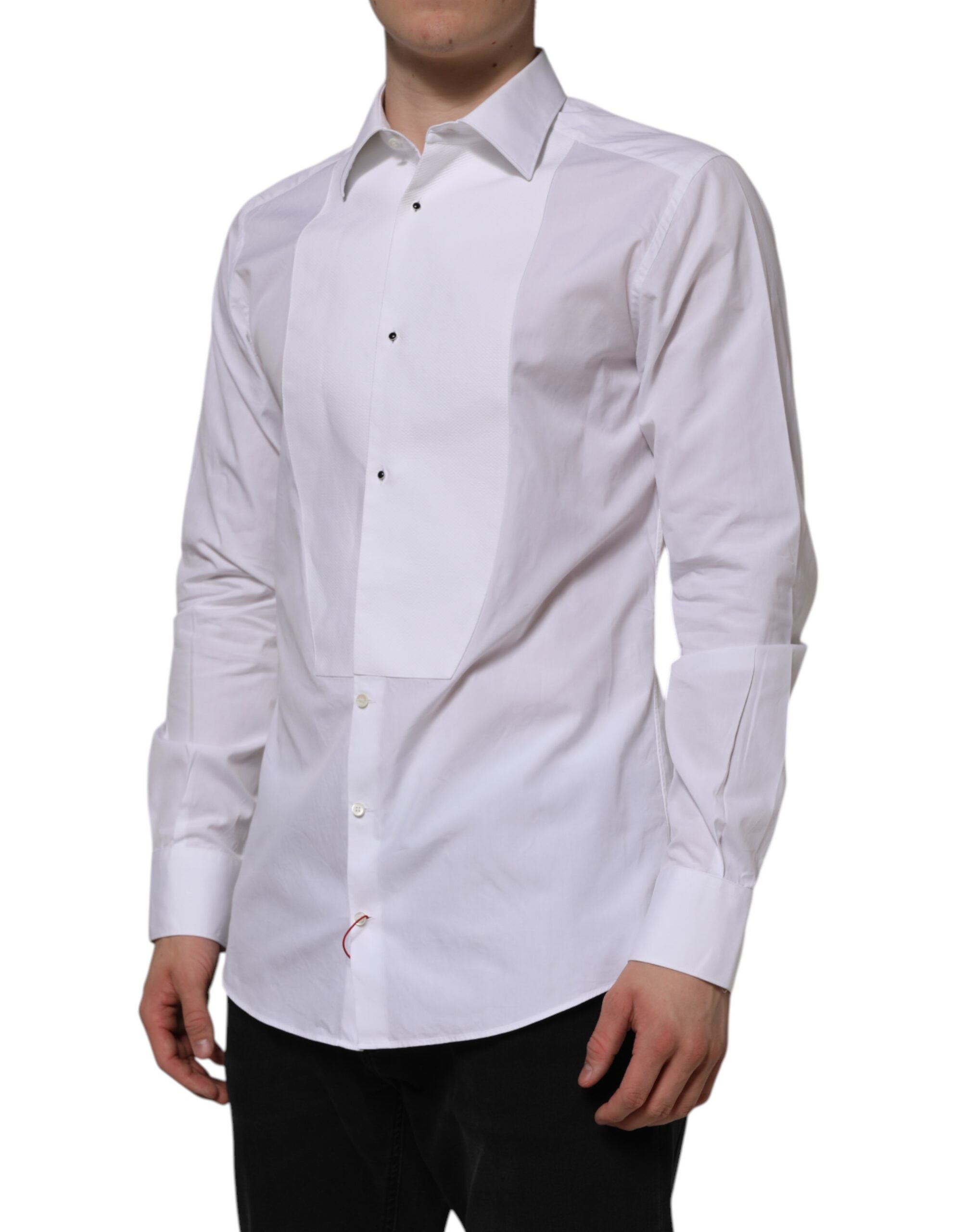 White Bib Cotton Poplin GOLD Formal Shirt - ventzia