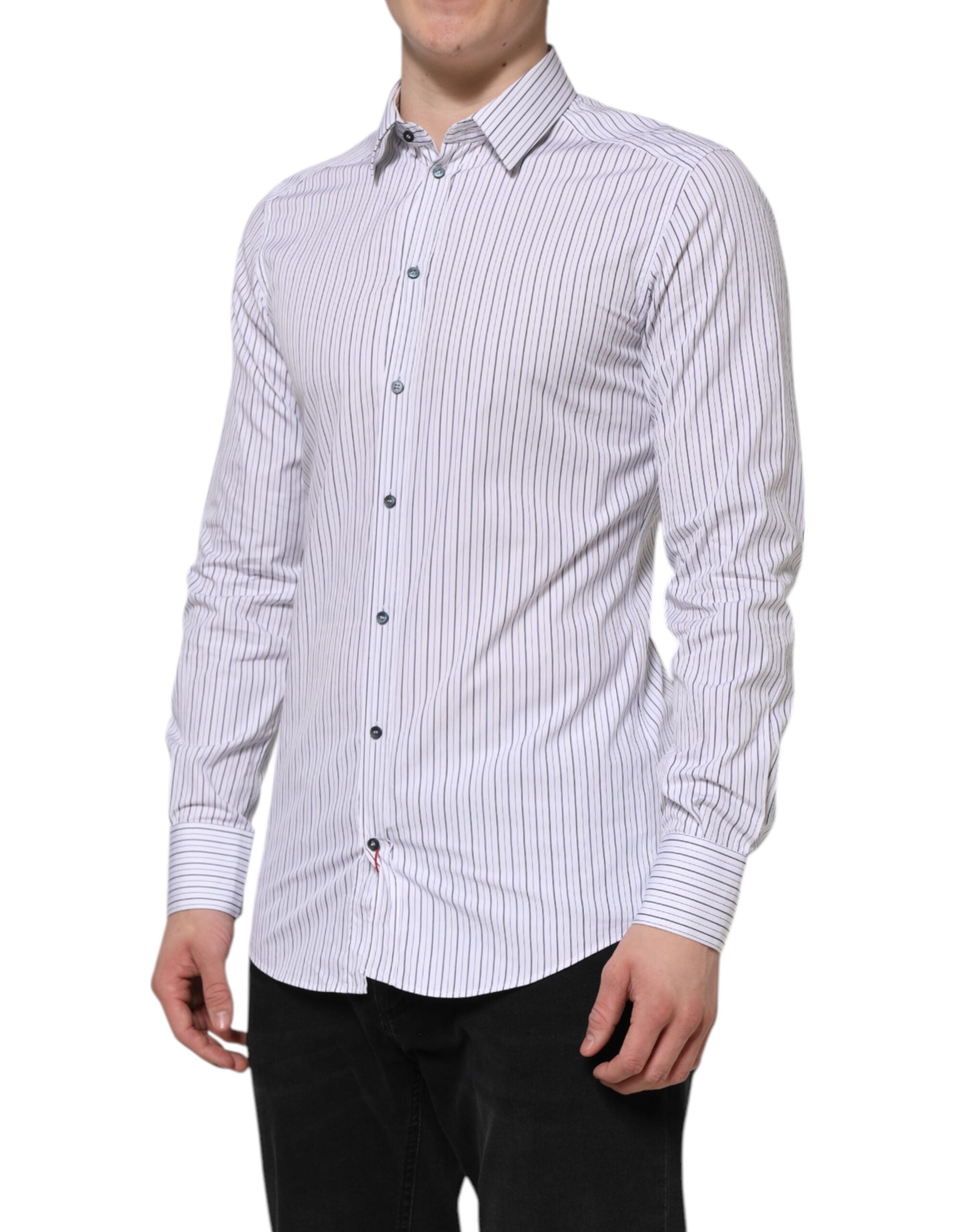 White Blue Striped Cotton GOLD Formal Shirt - ventzia