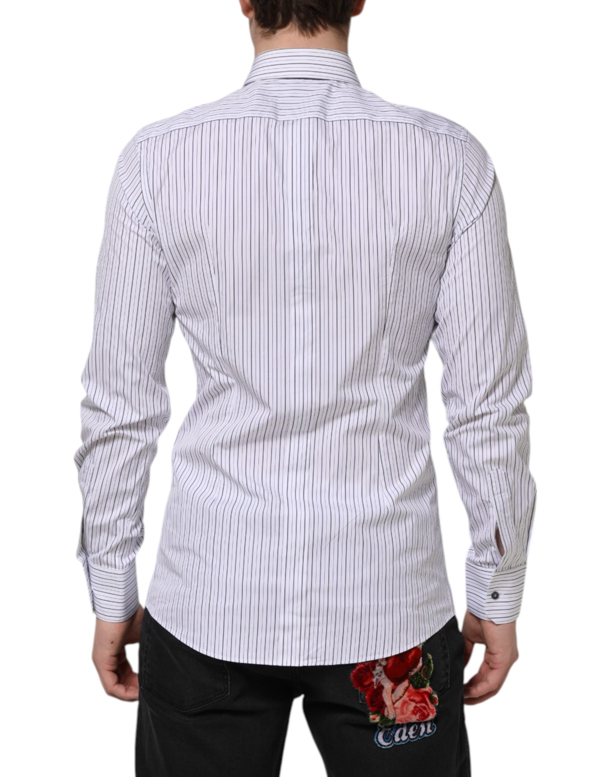 White Blue Striped Cotton GOLD Formal Shirt - ventzia
