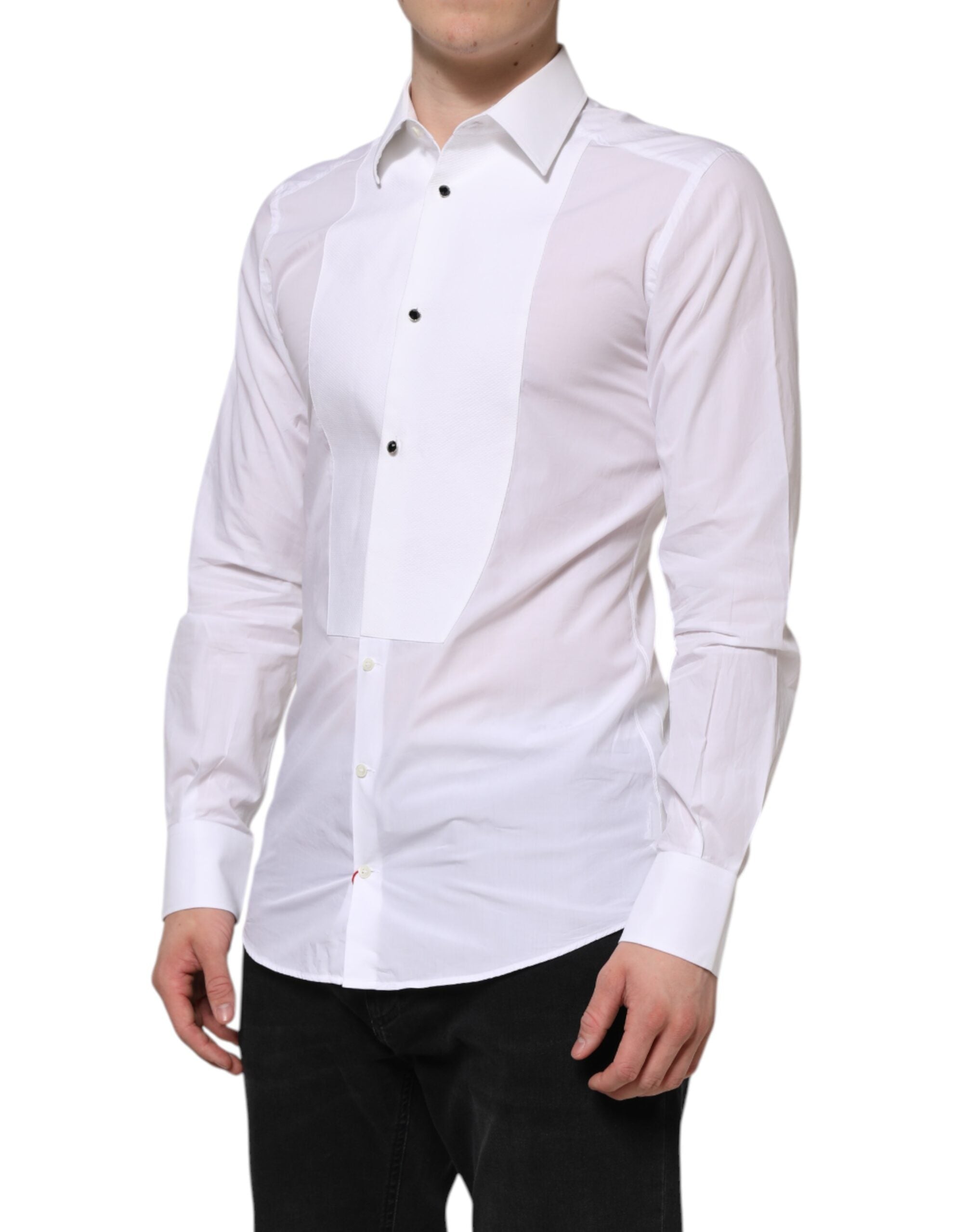 White Cotton GOLD Bib Poplin Formal Shirt - ventzia