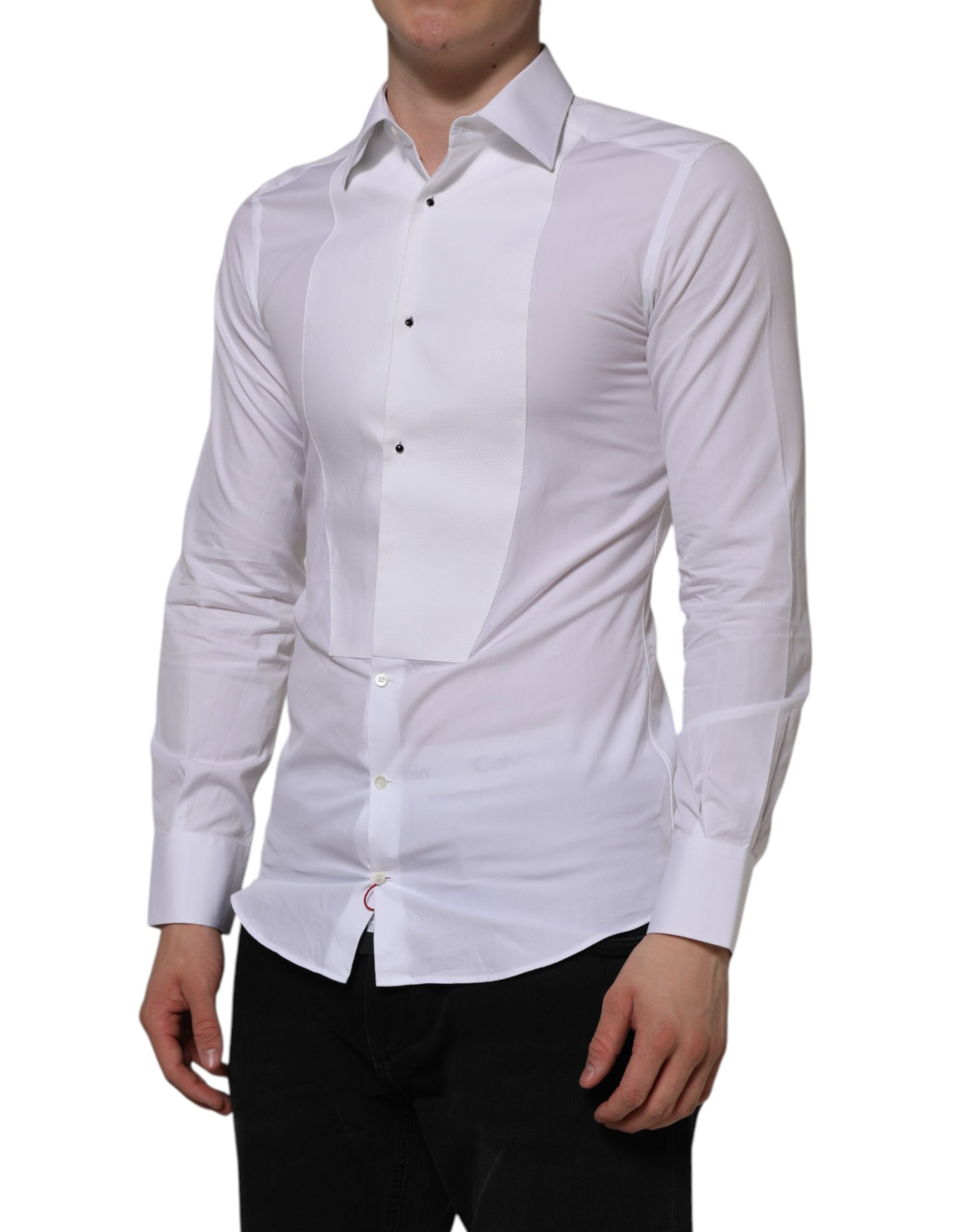 White Cotton GOLD Bib Poplin Formal Shirt - ventzia