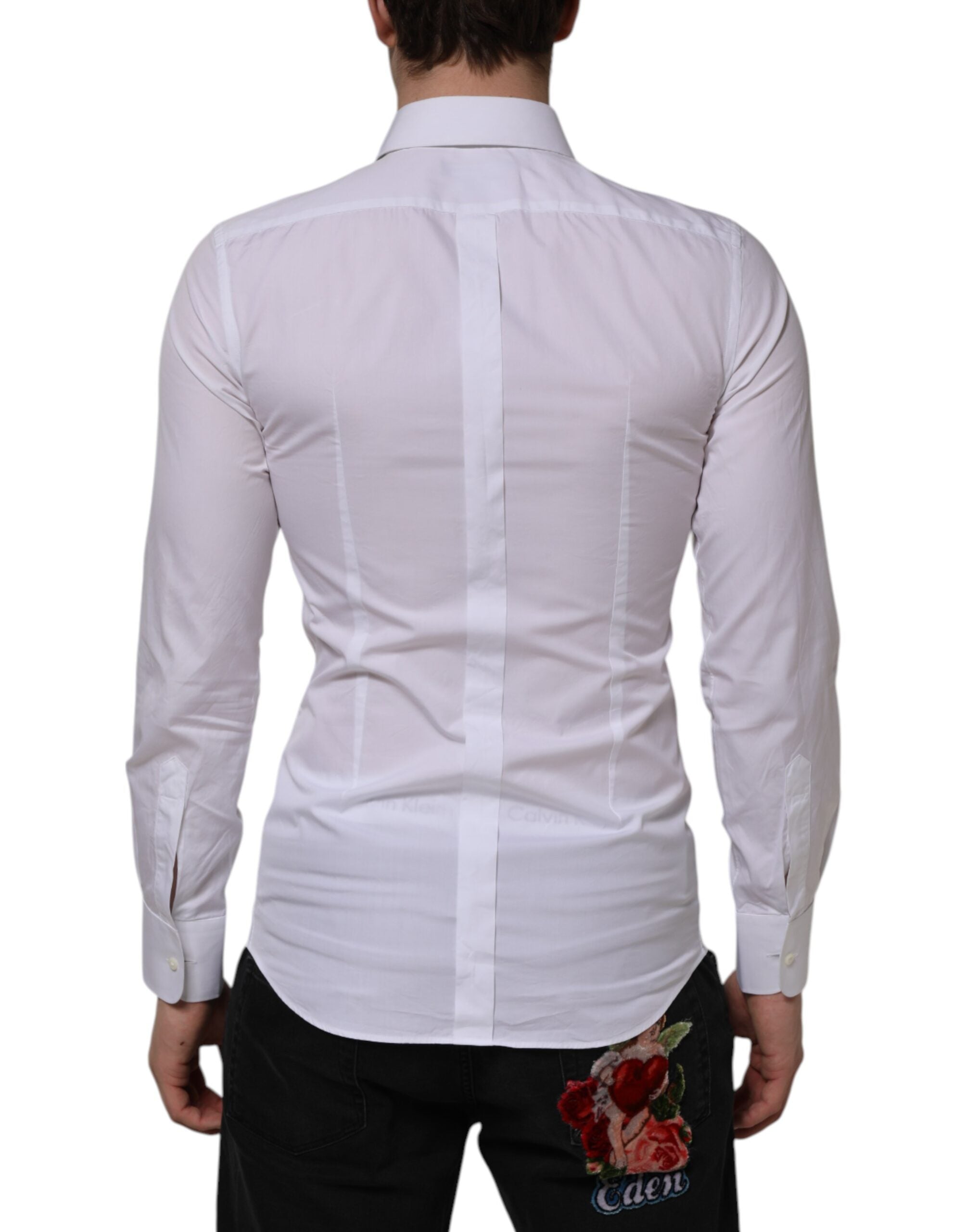 White Cotton GOLD Bib Poplin Formal Shirt - ventzia