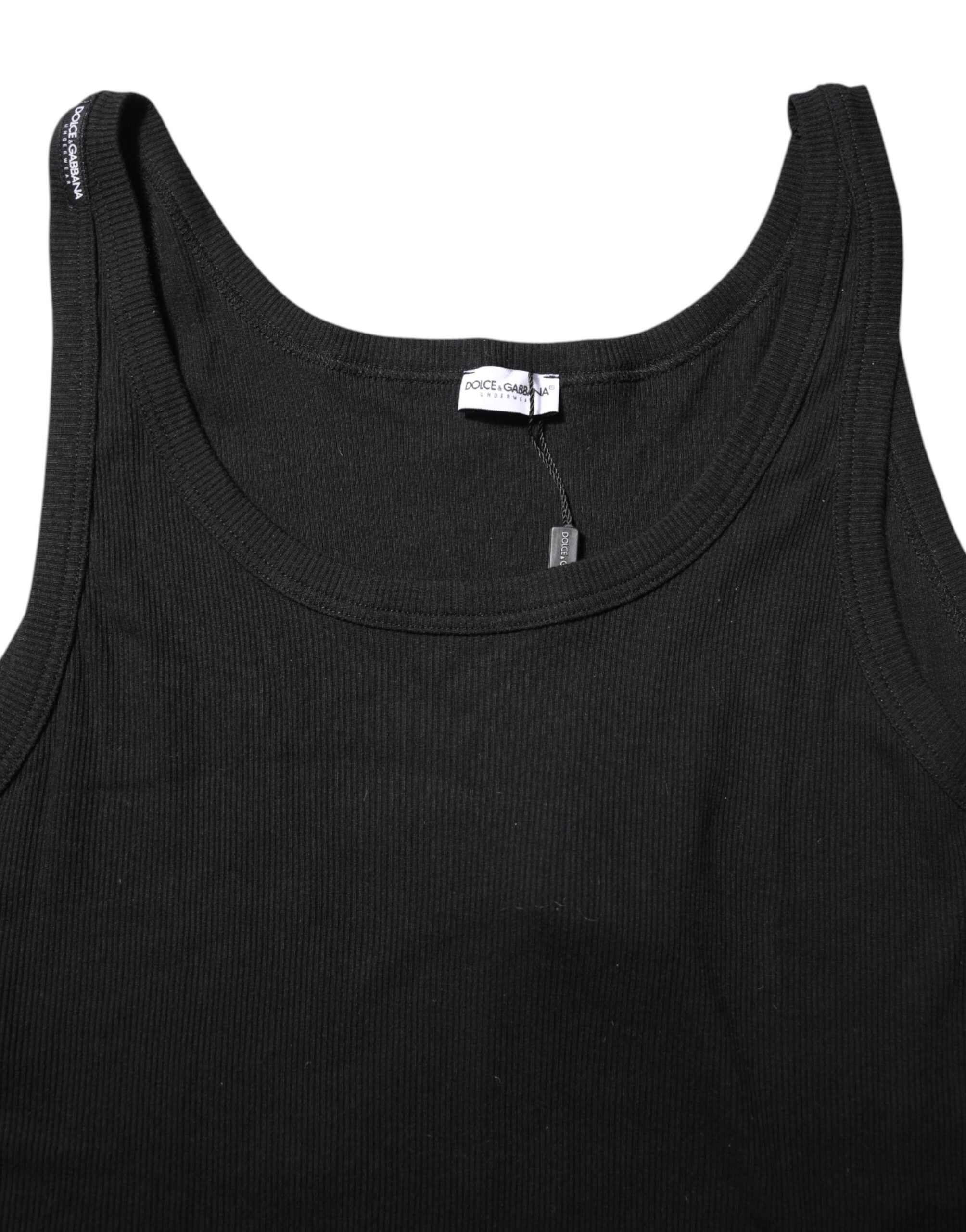 Black Cotton Sleeveless Underwear Tank T-shirt - ventzia